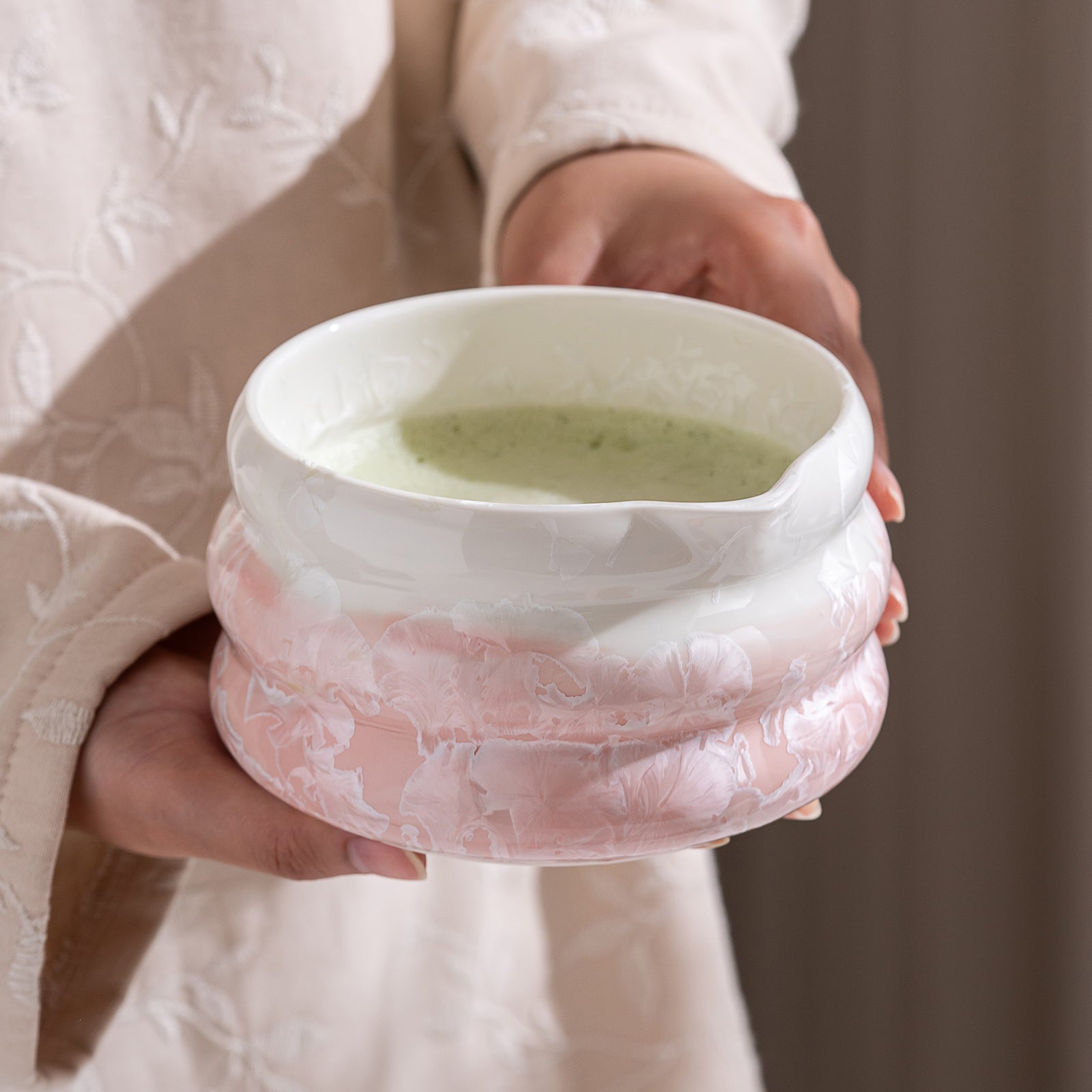 Pink Crystalline Glaze Matcha Bowl Set with Whisk Strainer