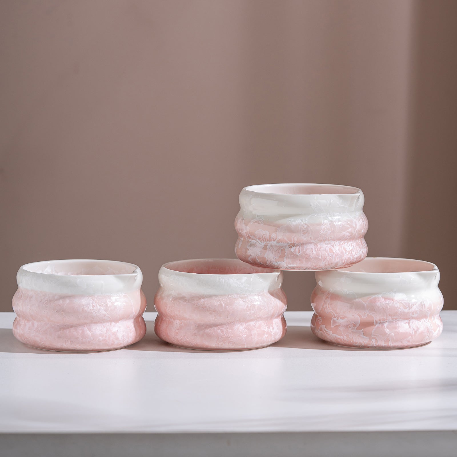 Pink Crystalline Glaze Matcha Bowl Set with Whisk Strainer