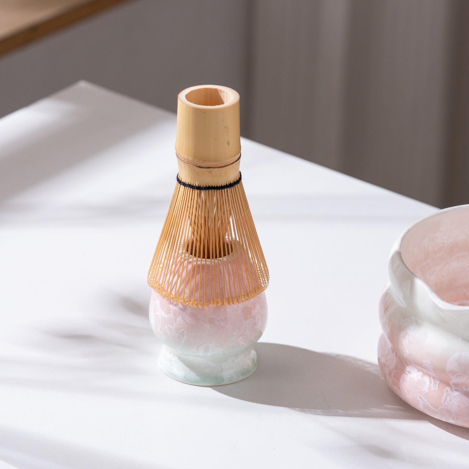 Pink Crystalline Glaze Matcha Bowl Set with Whisk Strainer