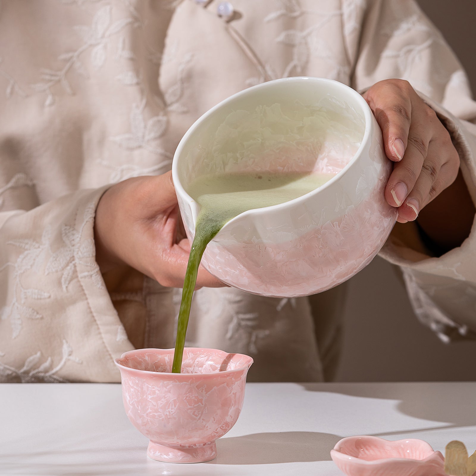 Pink Crystalline Glaze Matcha Bowl Set