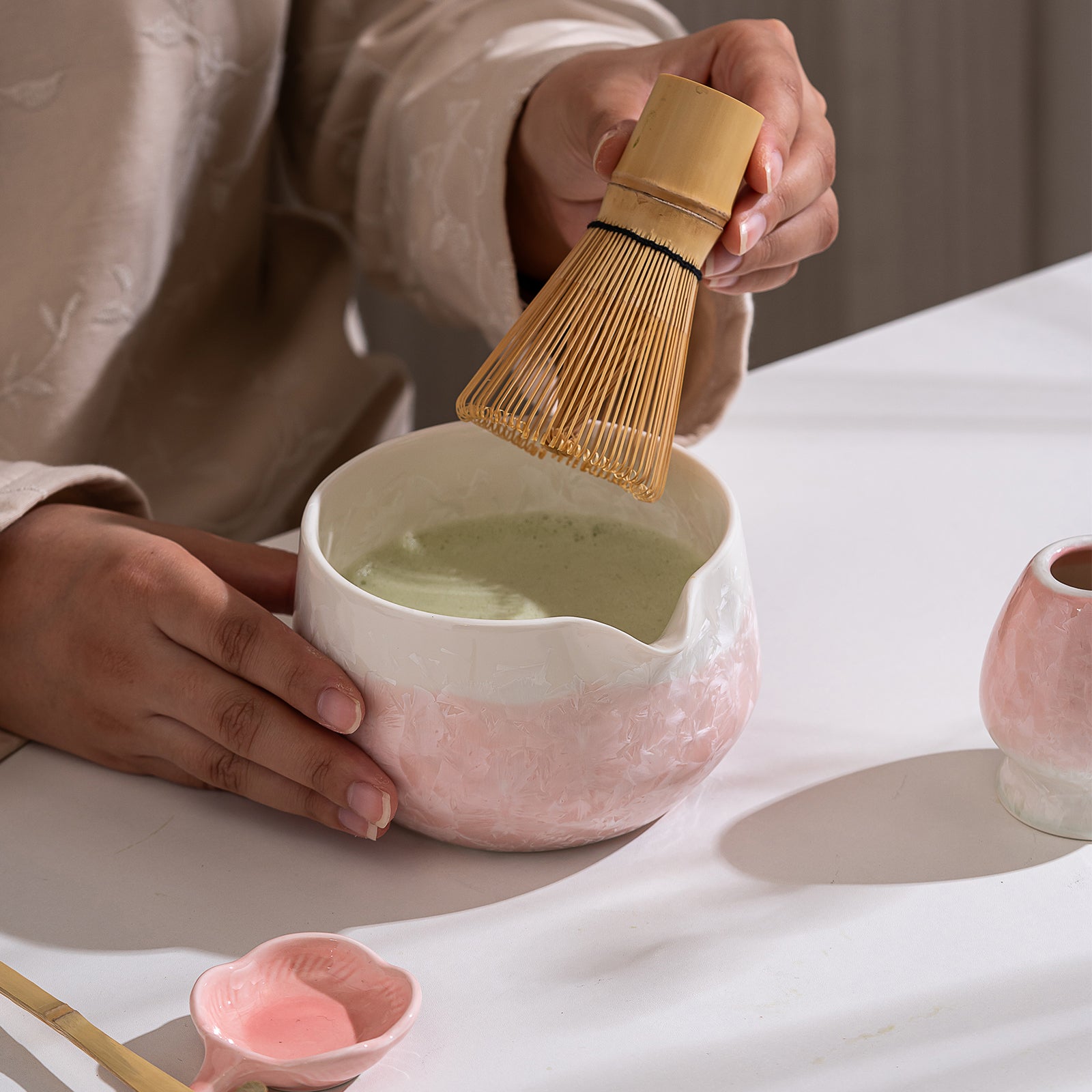 Pink Crystalline Glaze Matcha Bowl Set