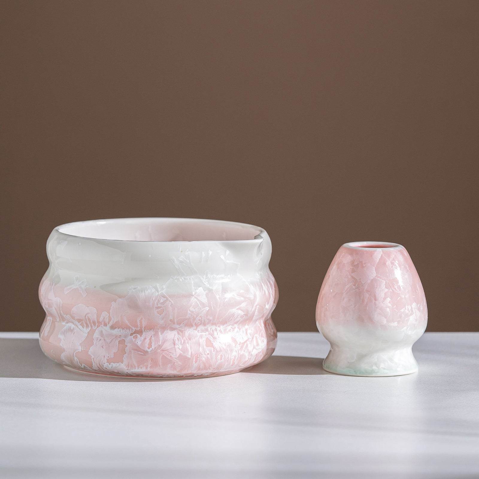 Pink Crystalline Glaze Matcha Bowl Set with Whisk Strainer