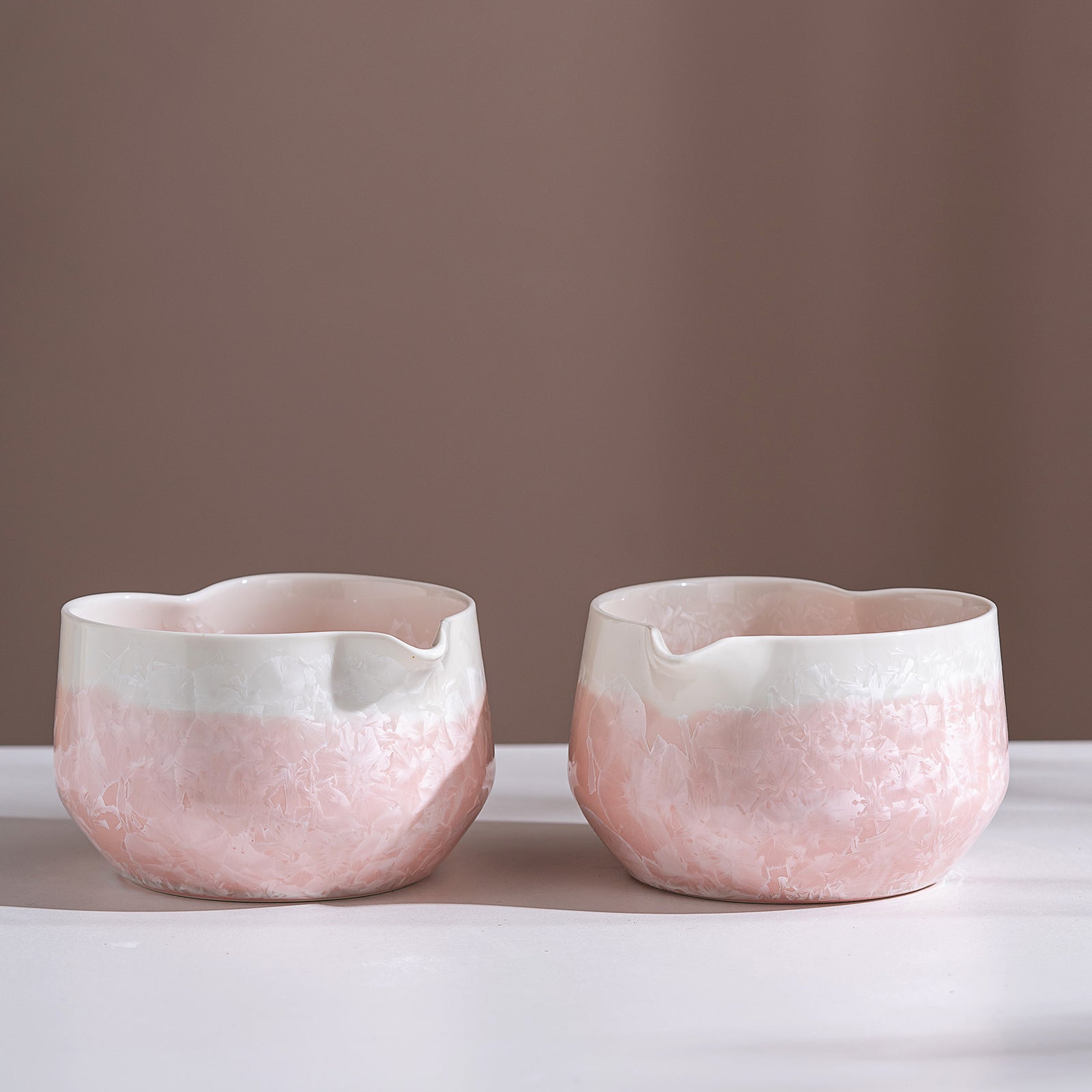 Pink Crystalline Glaze Heart Shaped Matcha Bowl Set
