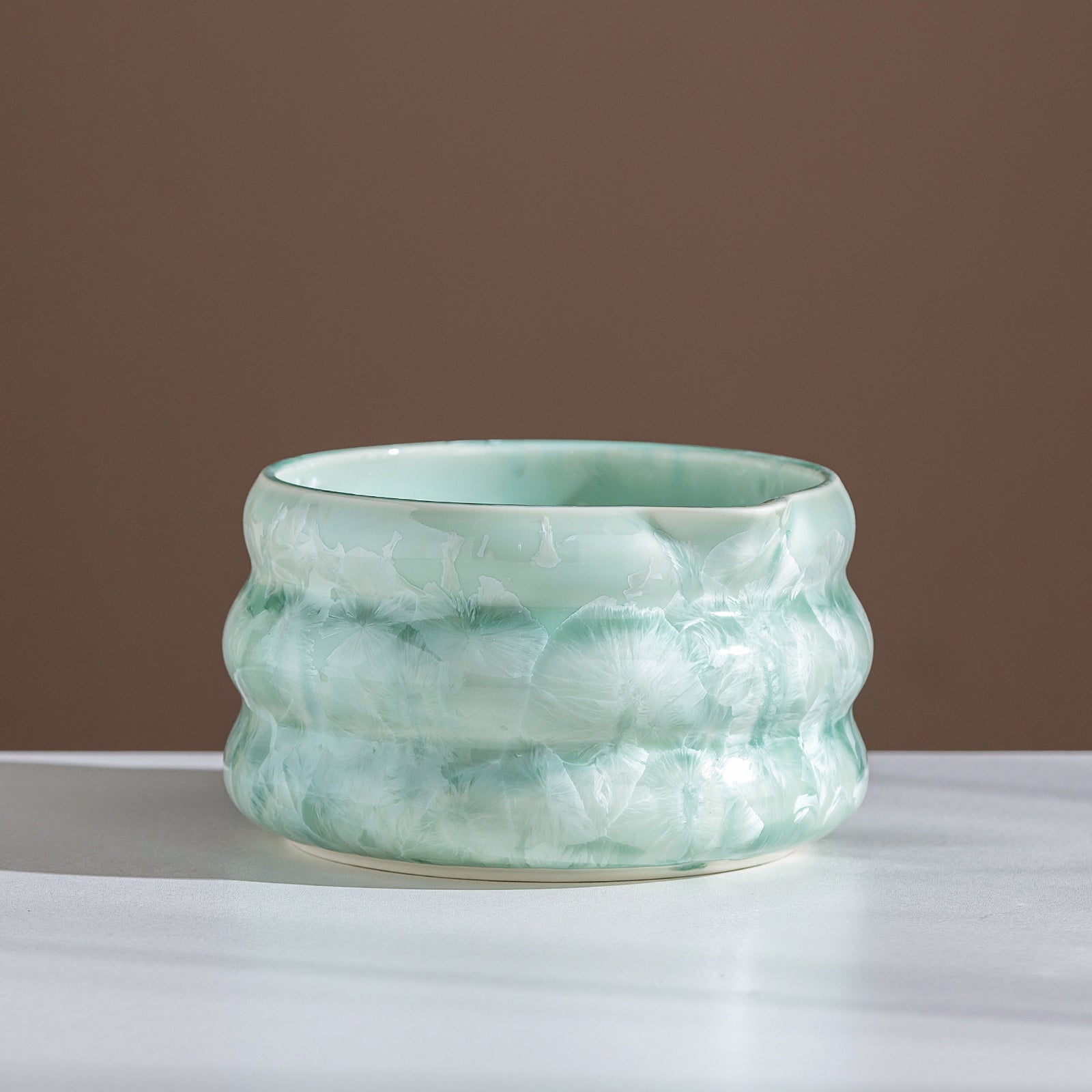 Green Crystalline Glaze Matcha Bowl Set with Whisk Strainer