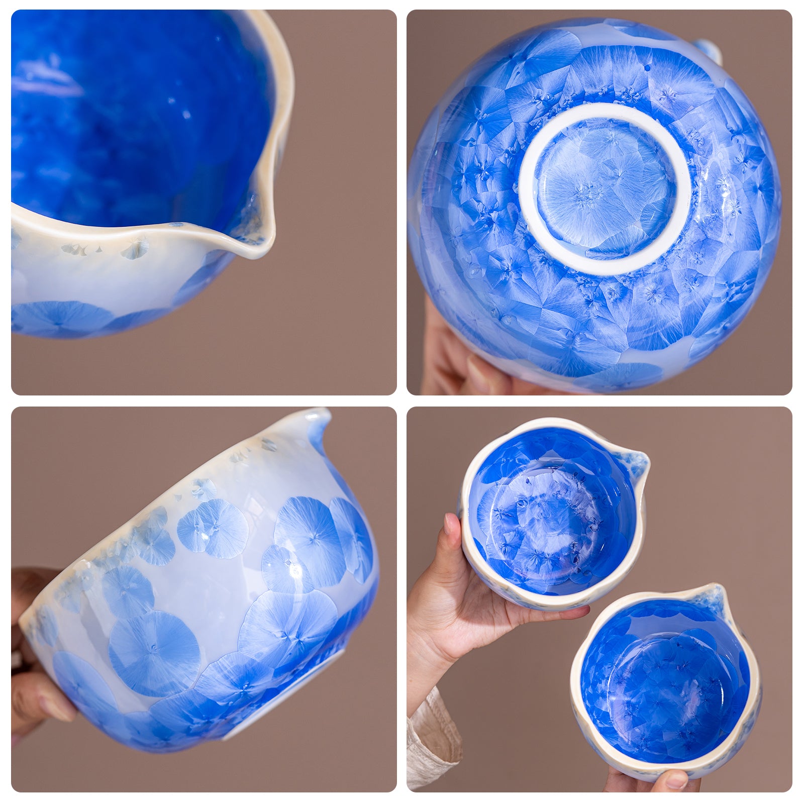 Matcha Bowl Set - Crystalline Glaze Blue Floral Design： Complete Matcha Kit for Traditional Ceremony