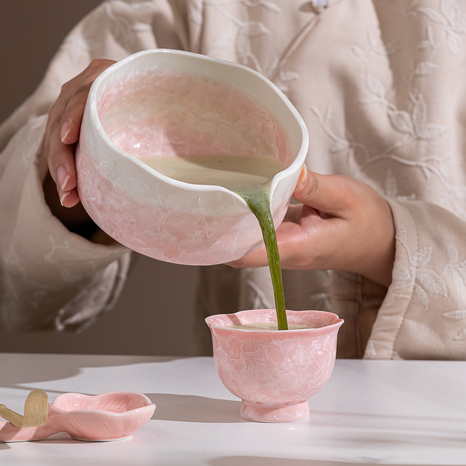 Pink Crystalline Glaze Matcha bowl Set