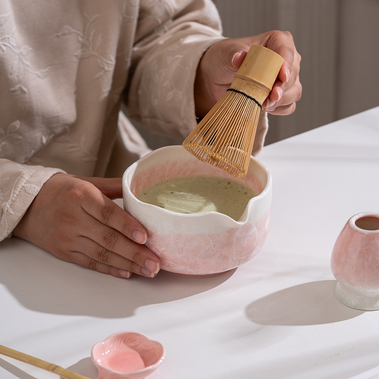 Pink Crystalline Glaze Matcha bowl Set