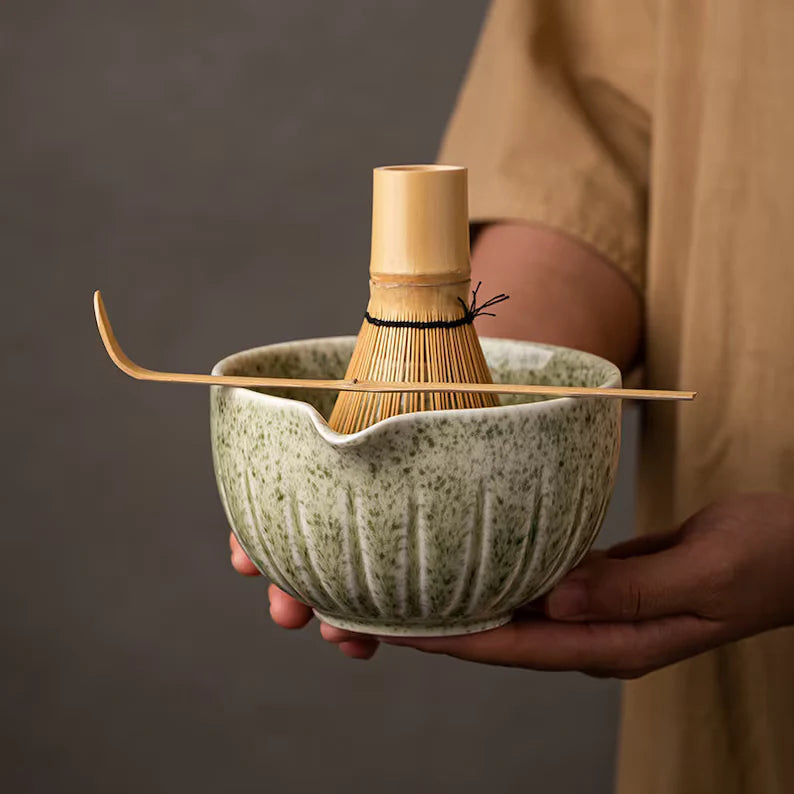 Sage green Cherry Blossoms Matcha Whisk Set