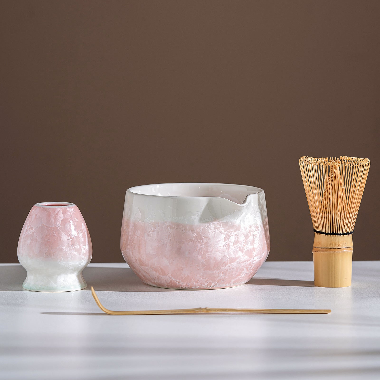 Pink Crystalline Glaze Matcha Bowl Set