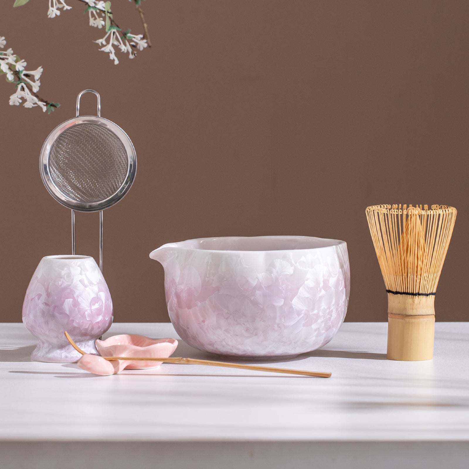 Matcha Bowl Set - Purple Crystalline Glaze： Matcha Whisk Set Included for Elegant Ceremony