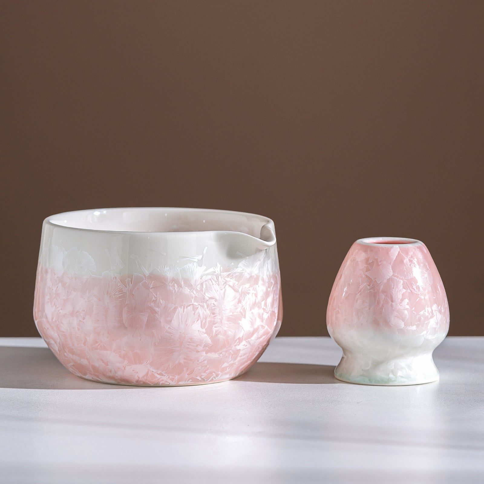 Pink Crystalline Glaze Matcha Bowl Set