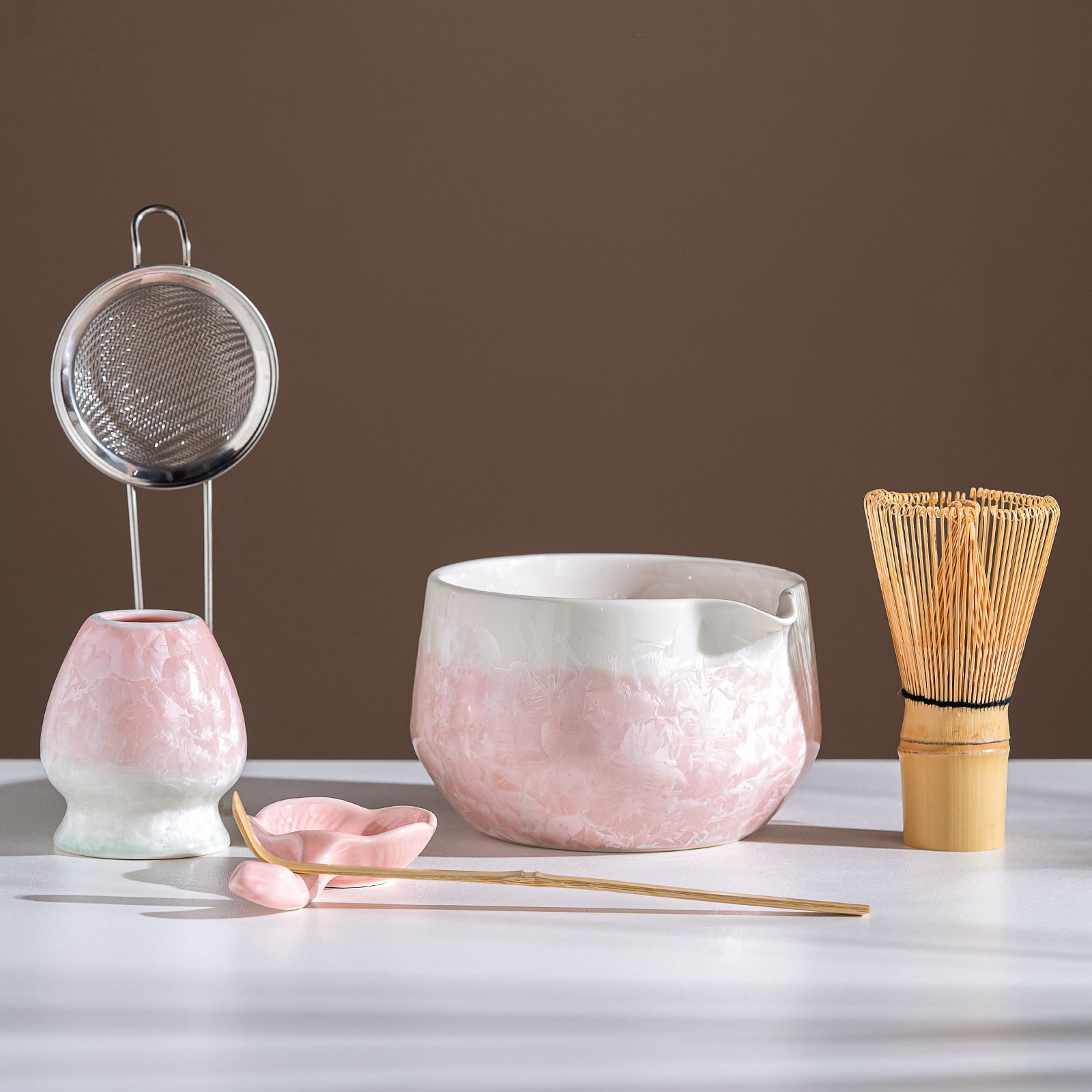 Pink Crystalline Glaze Matcha Bowl Set