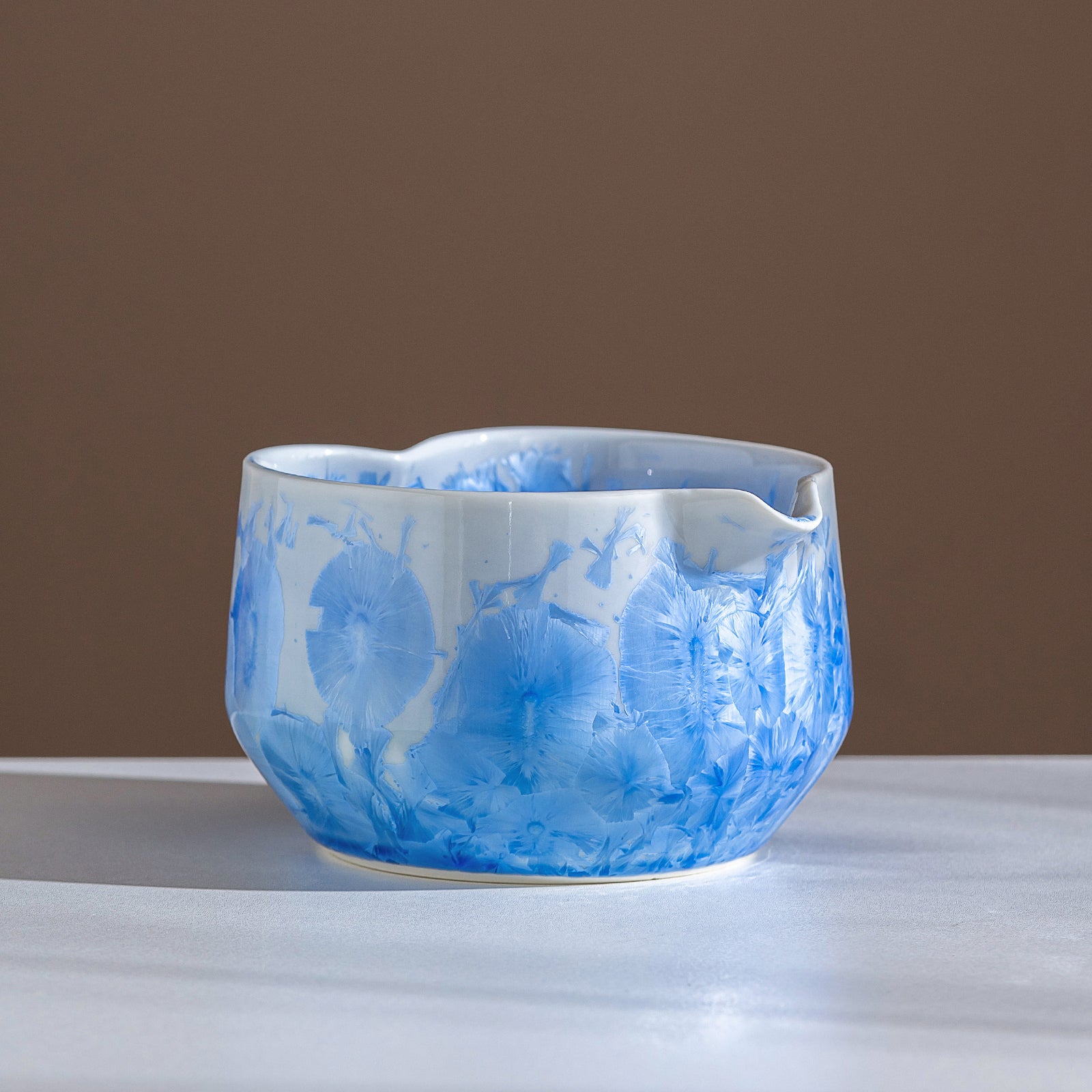 Blue Crystalline Glaze Heart Shaped Matcha Bowl Set