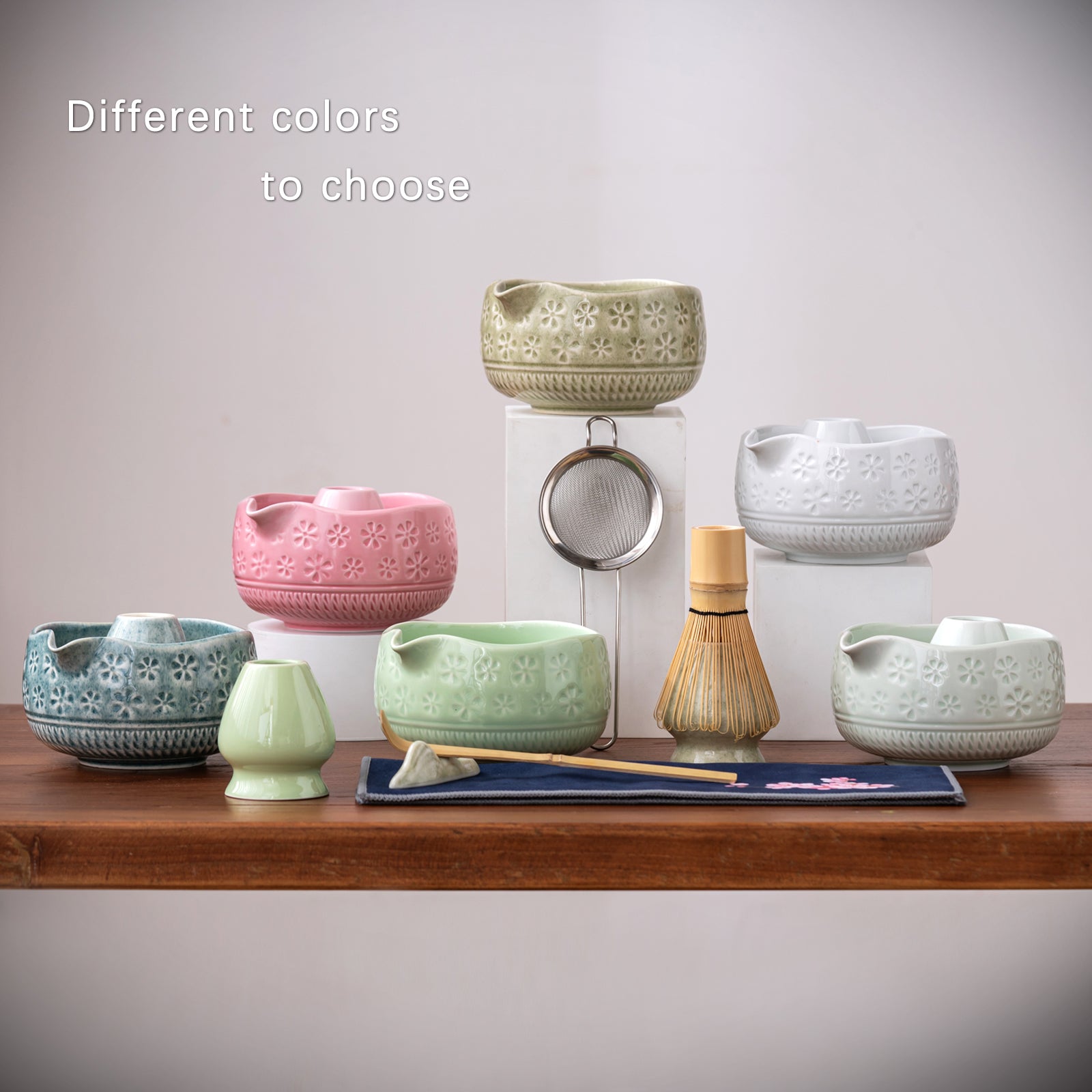 Mottled Green Cherry Blossoms Matcha Whisk Set