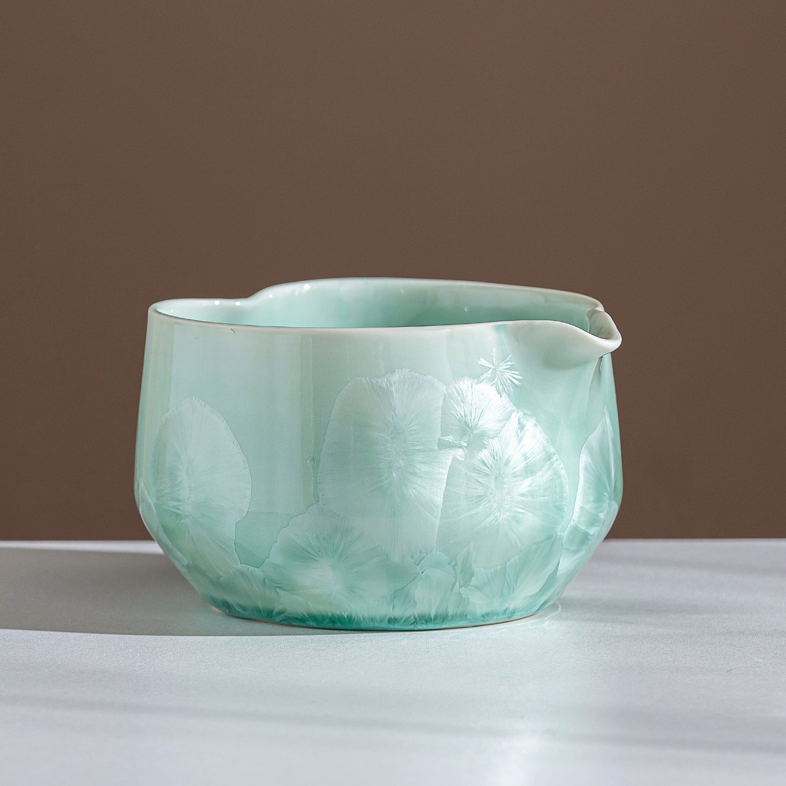 Green Crystalline Glaze Heart Shaped Matcha Bowl Set