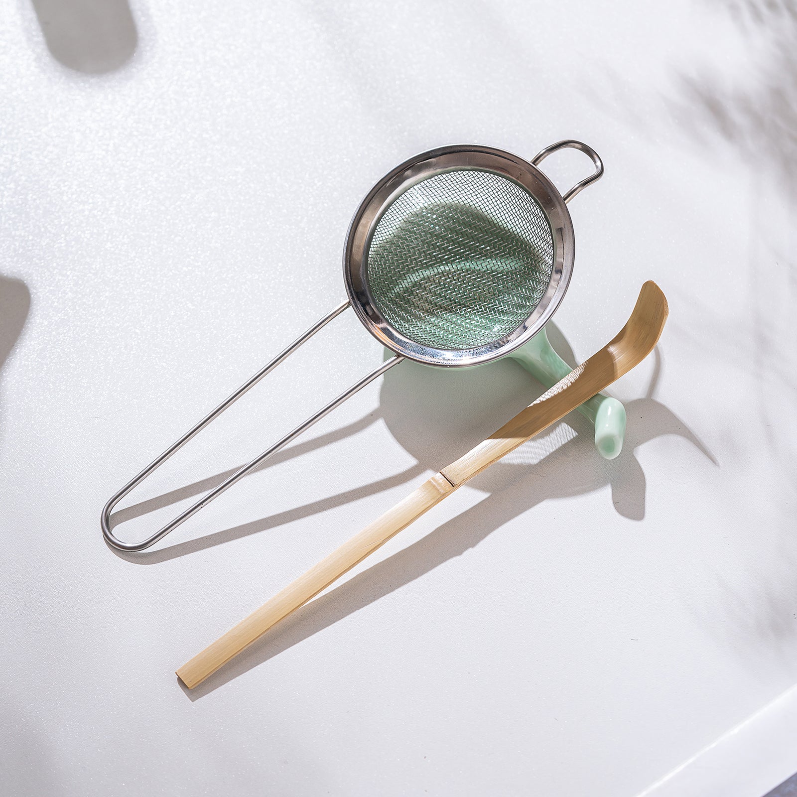 Green Crystalline Glaze Heart Shaped Matcha Bowl Set