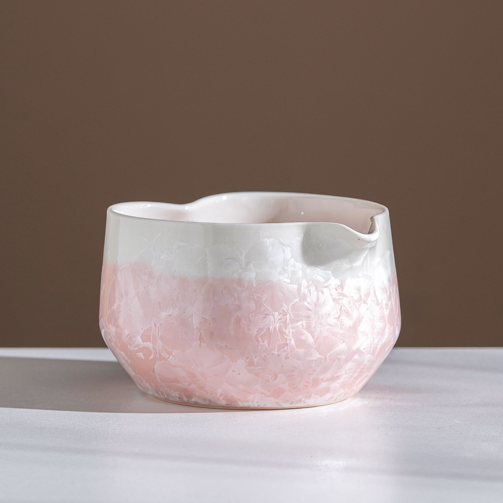Pink Crystalline Glaze Heart Shaped Matcha Bowl Set