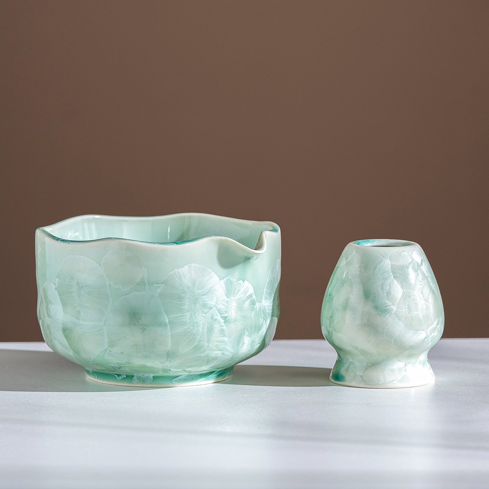 Green Crystalline Glaze Matcha bowl Set