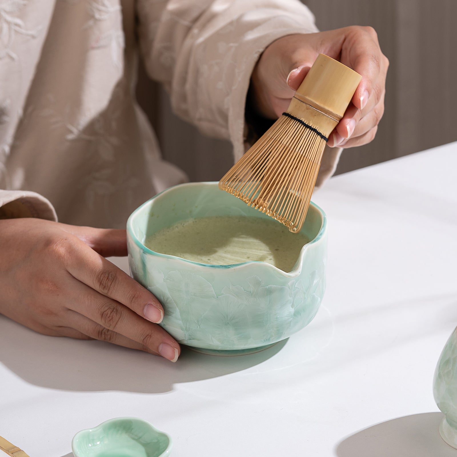 Green Crystalline Glaze Matcha bowl Set