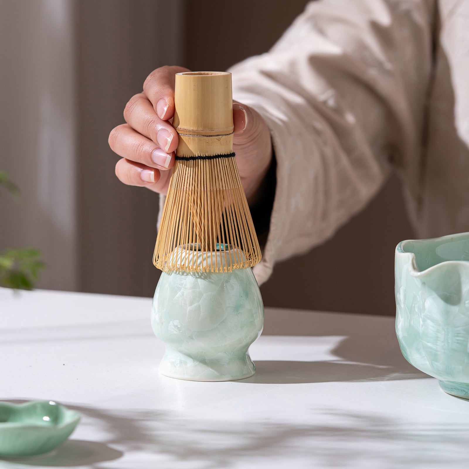 Green Crystalline Glaze Matcha bowl Set