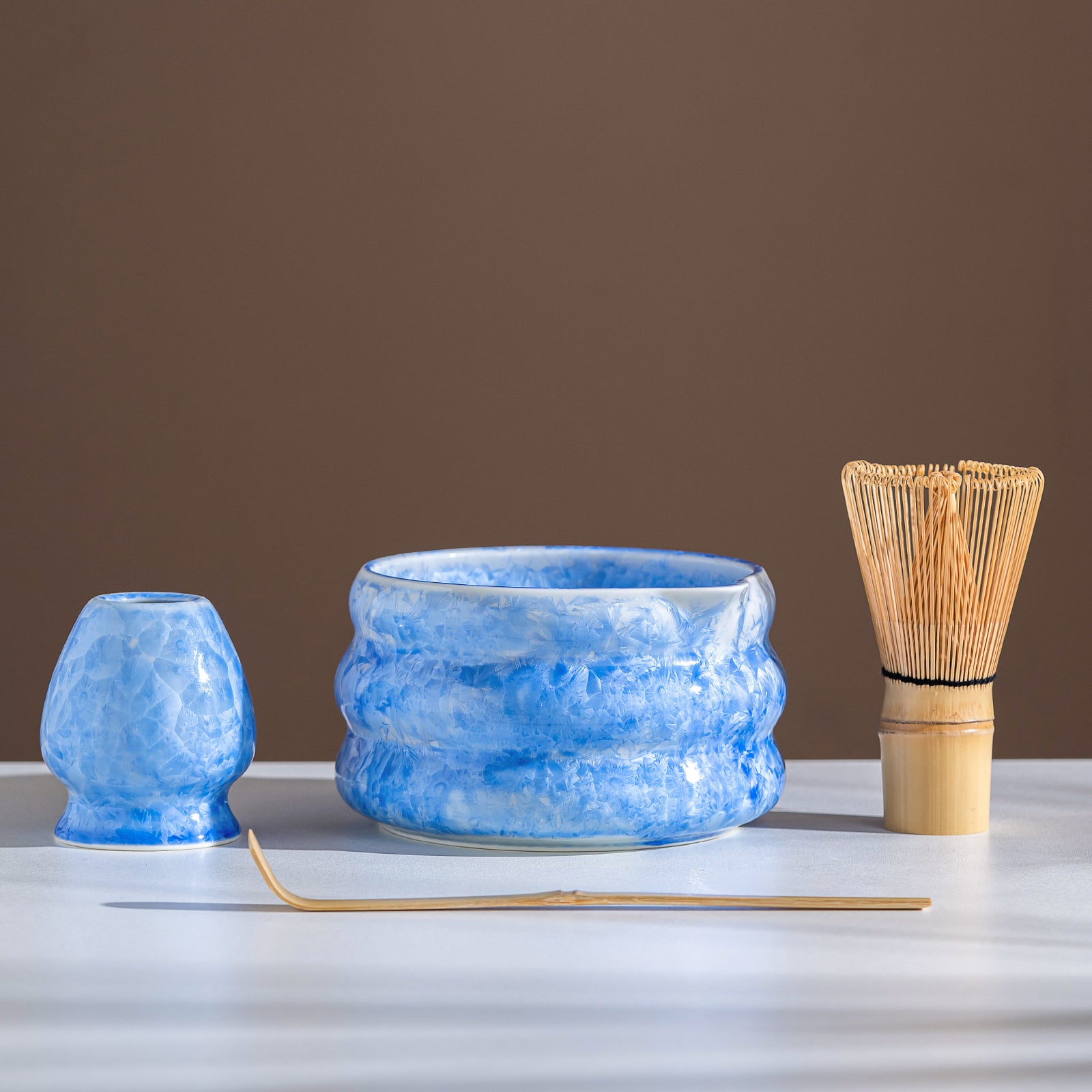 Mint Blue Crystalline Glaze Matcha Bowl Set
