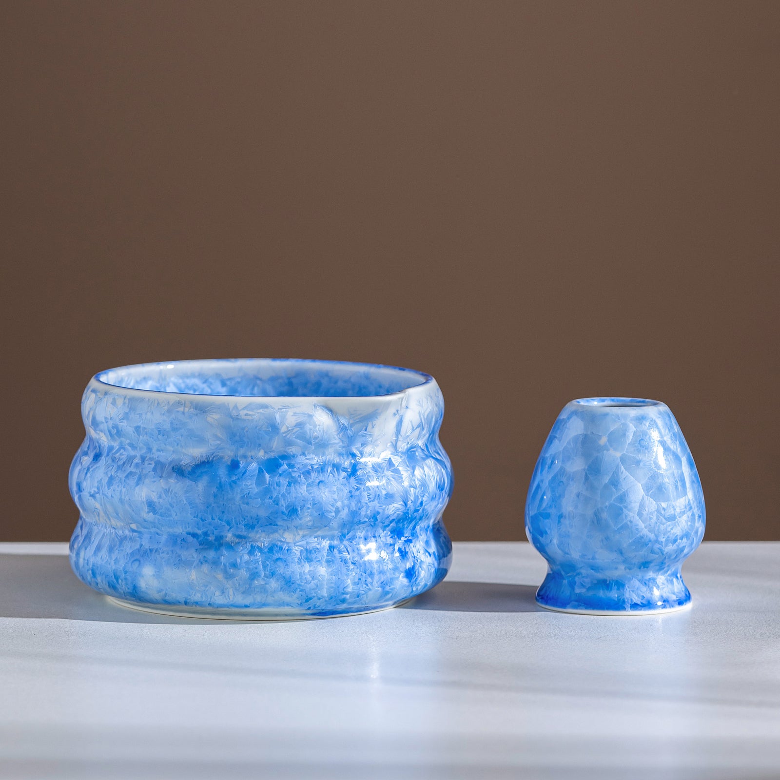 Mint Blue Crystalline Glaze Matcha Bowl Set