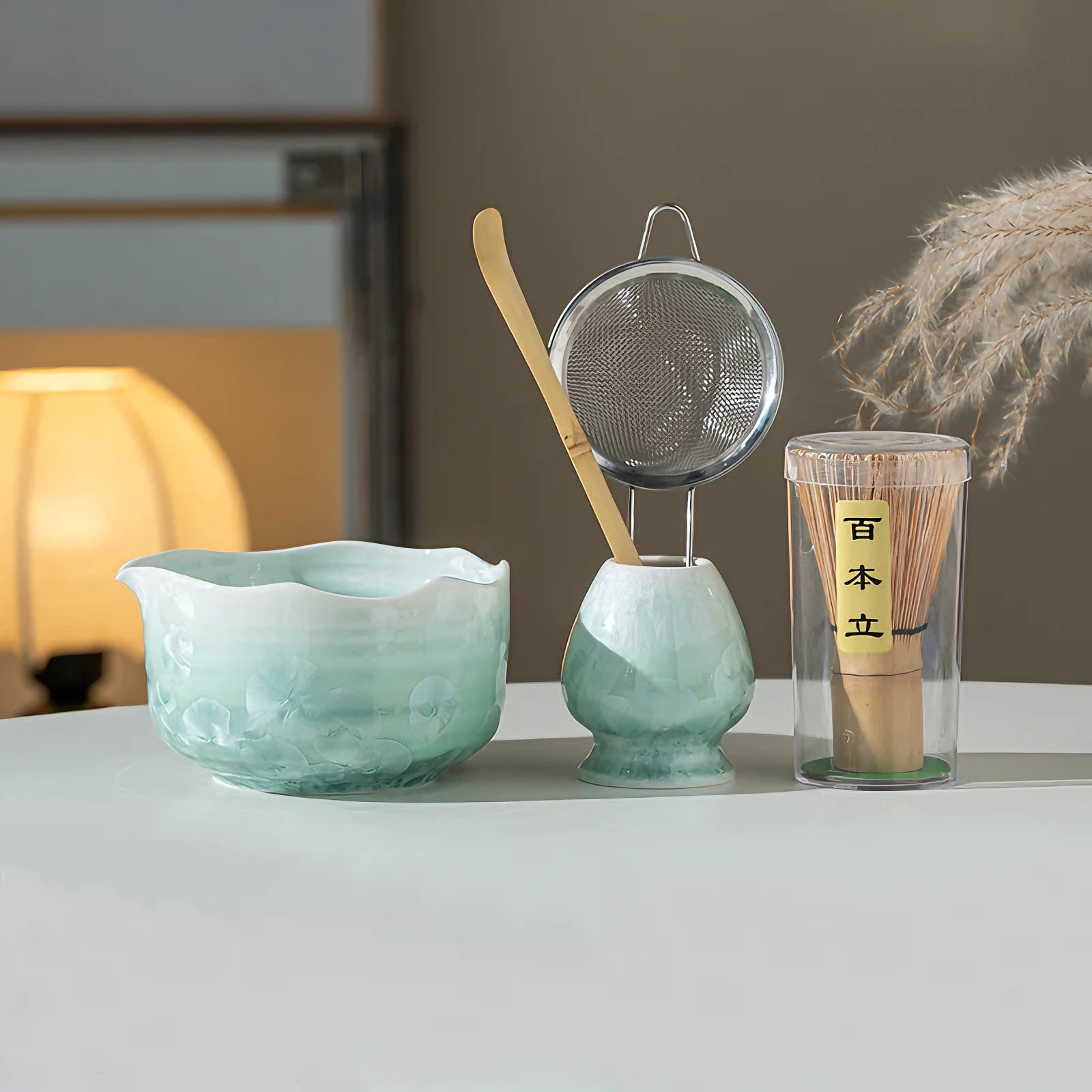 Crystalline Glaze Japanese  Matcha Bowl Set