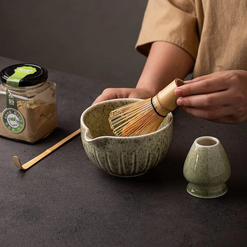Sage green Cherry Blossoms Matcha Whisk Set