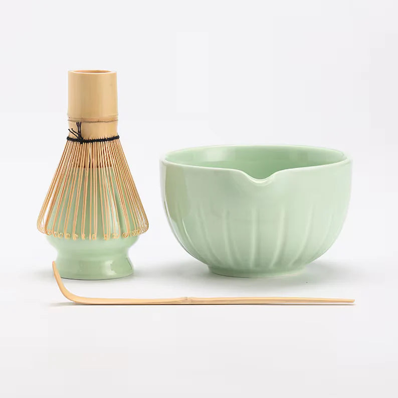 Sage green Cherry Blossoms Matcha Whisk Set