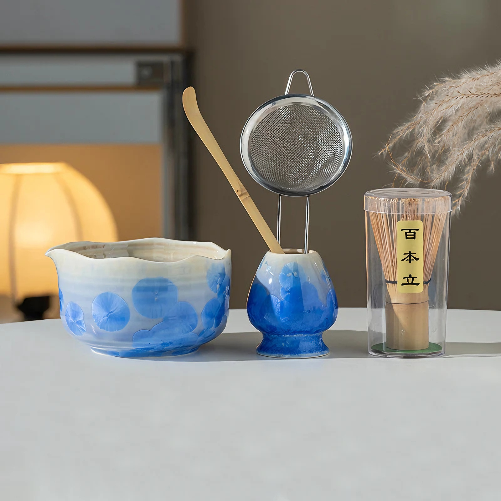 Crystalline Glaze Japanese  Matcha Bowl Set
