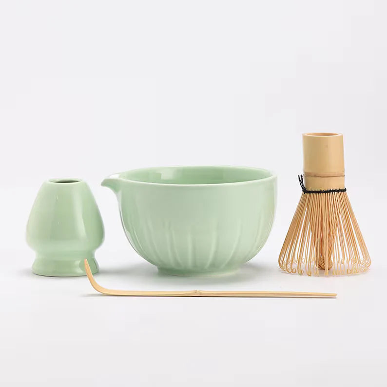 Sage green Cherry Blossoms Matcha Whisk Set