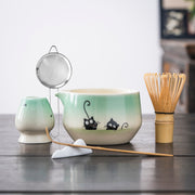 Hand-painted Black Cat Matcha Whisk Set