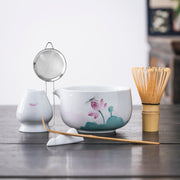 Hand - Painted Lotus & Dragonfly Matcha Set