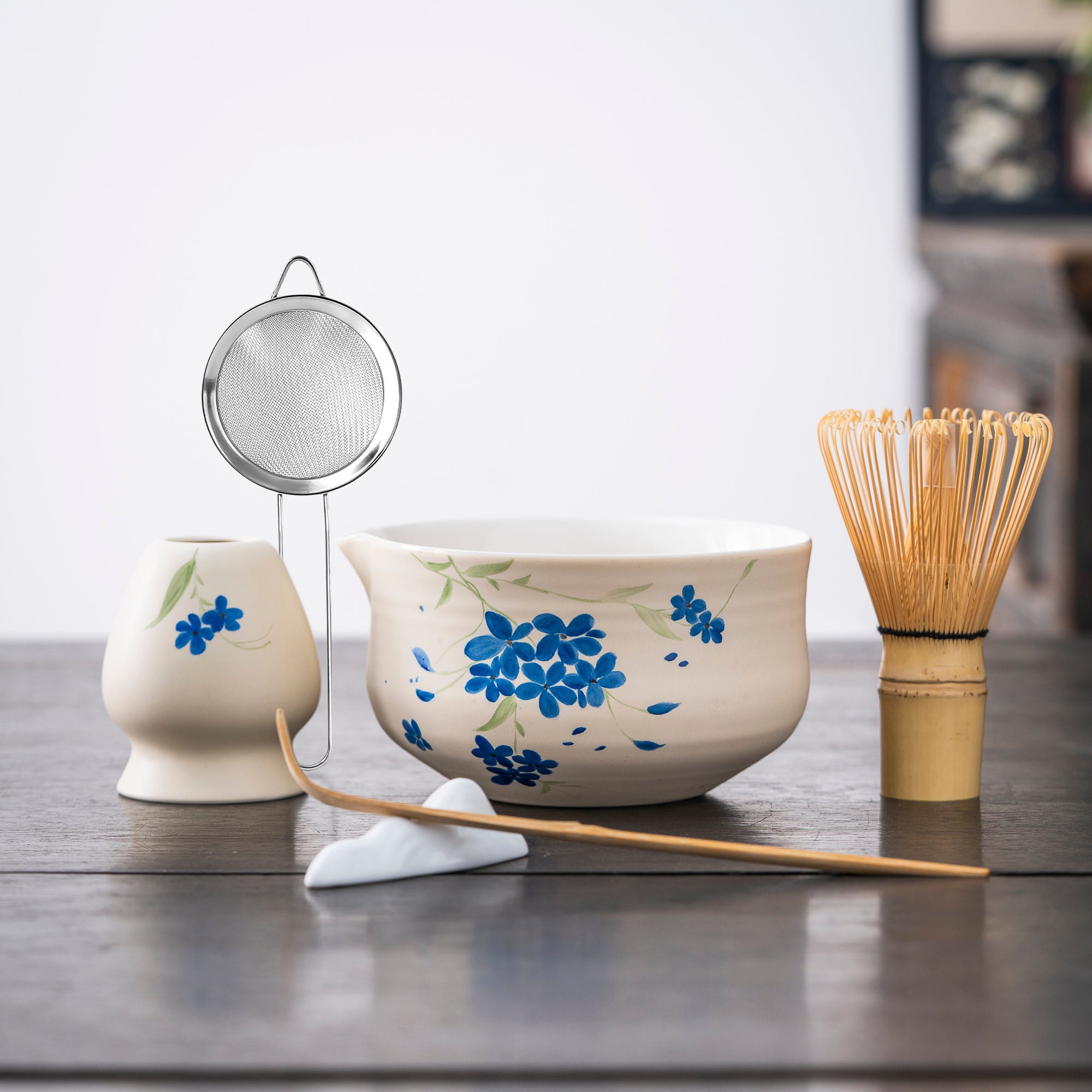 Hand - painted Blue Blossom Matcha Set