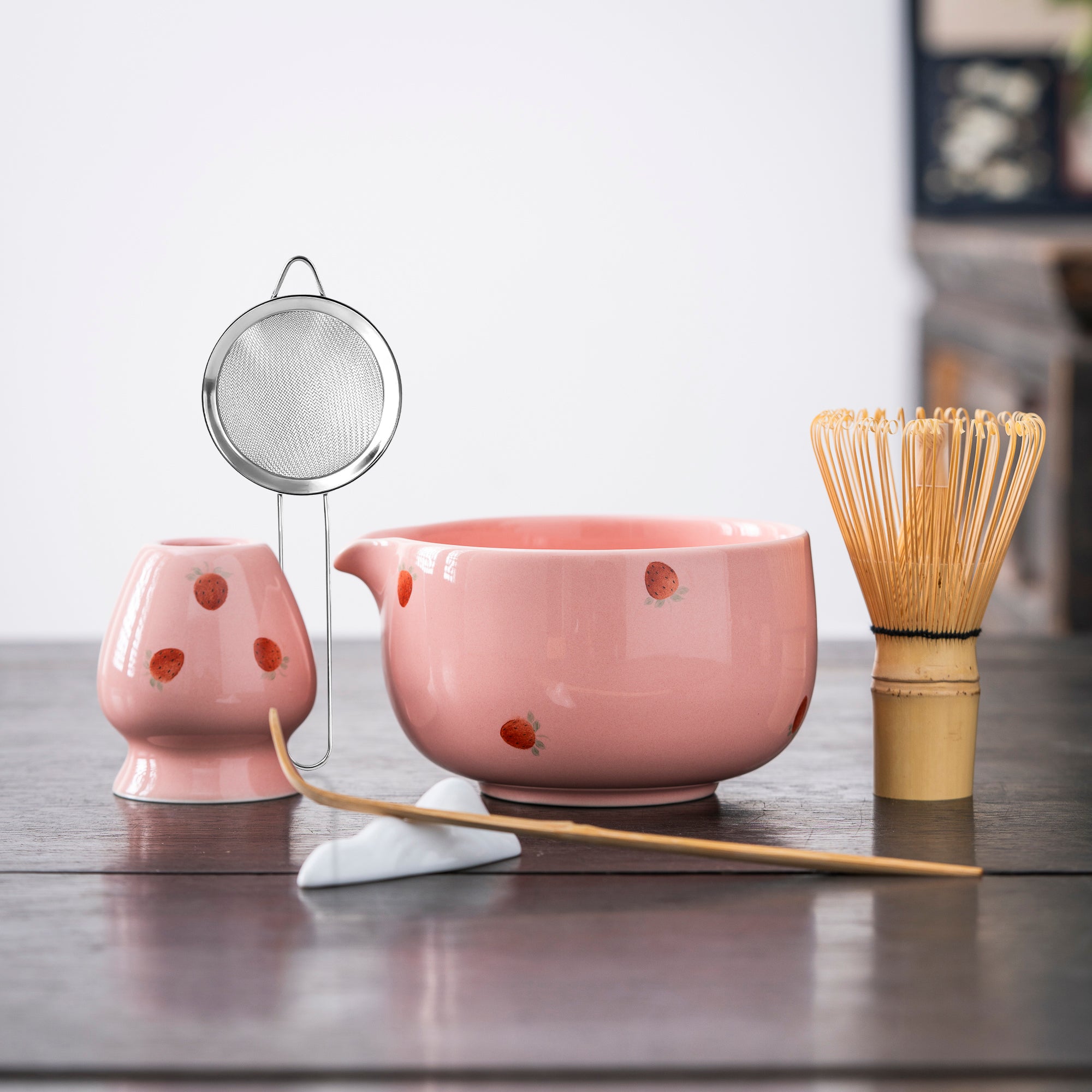 Hand - painted Strawberry Pink Matcha Kit
