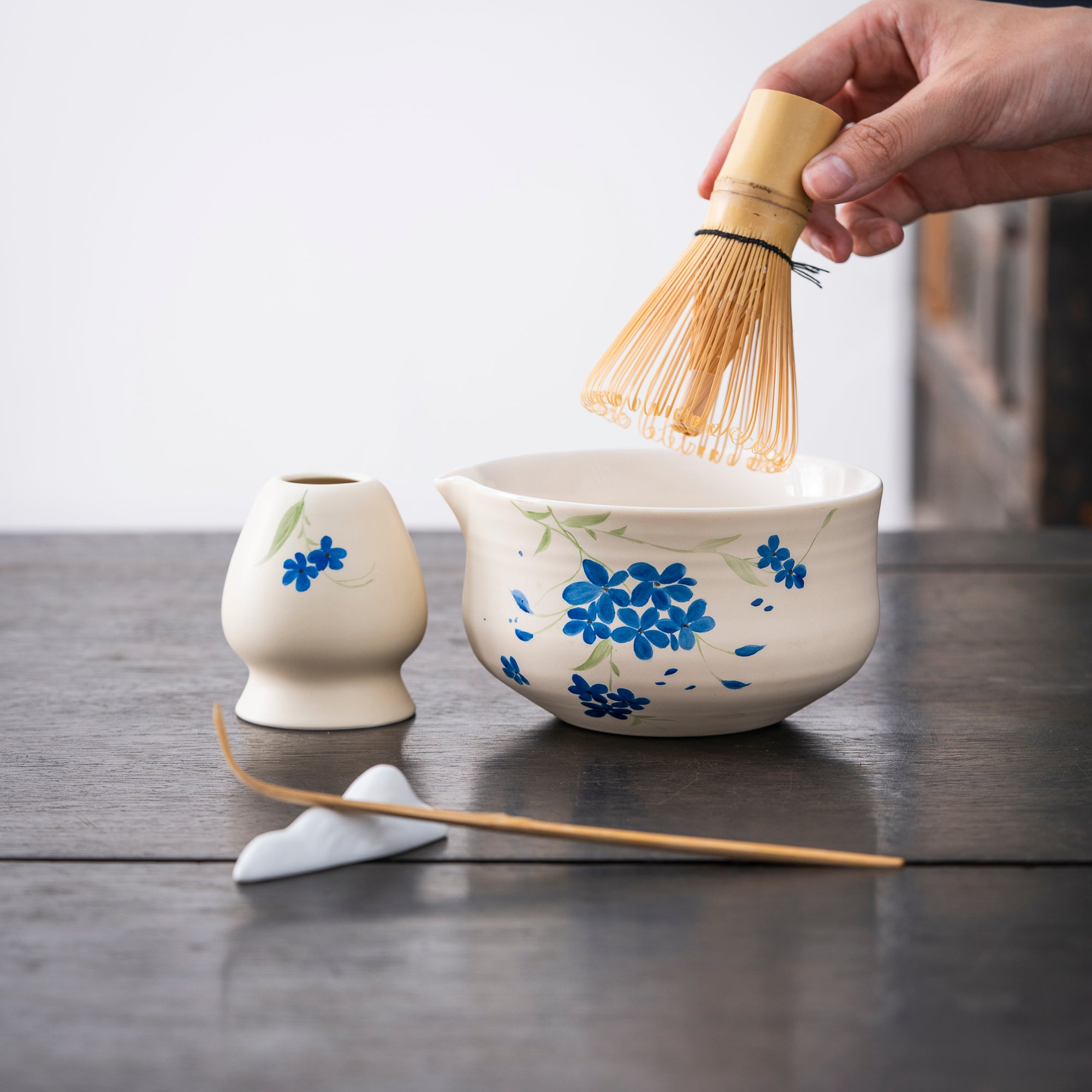 Hand - painted Blue Blossom Matcha Set