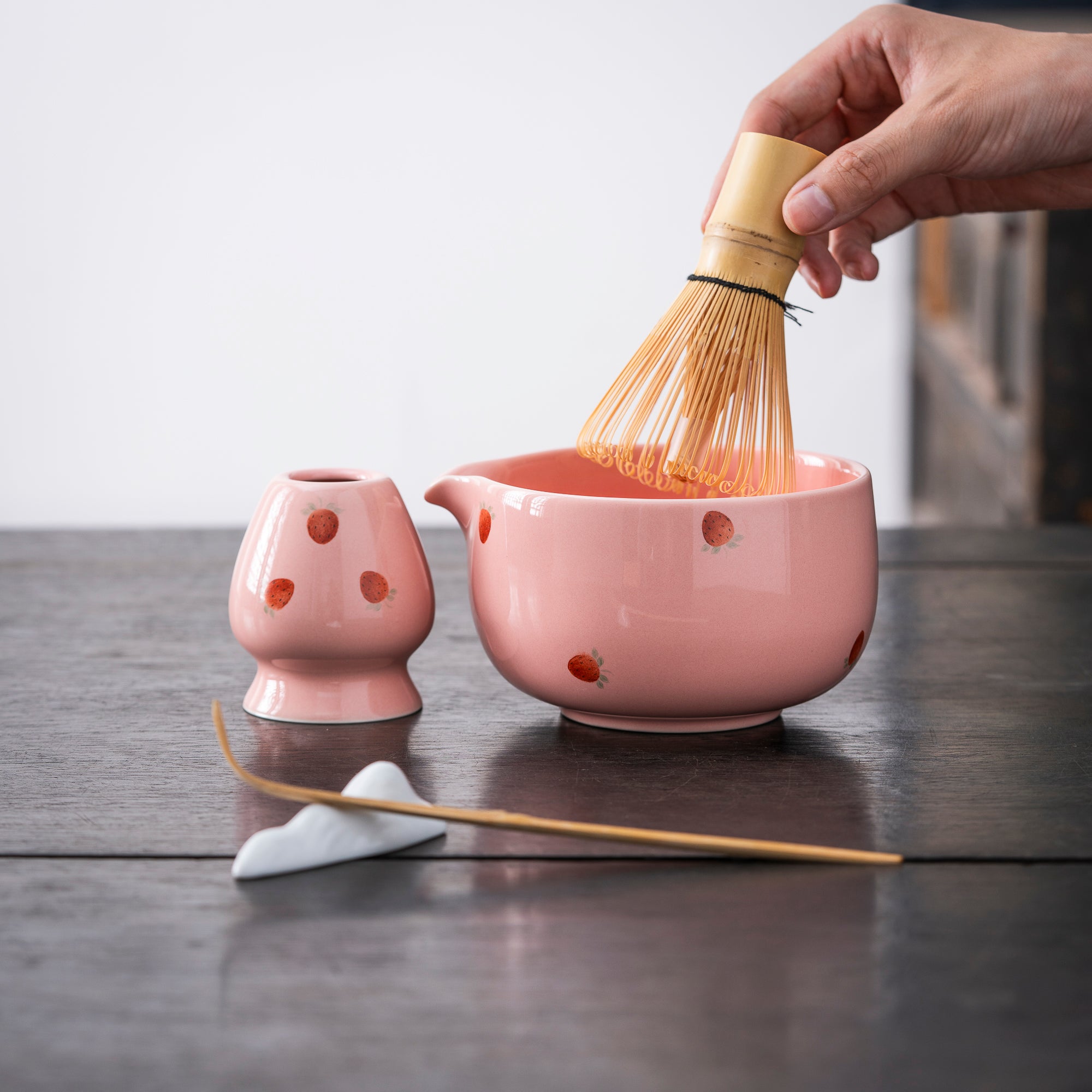 Hand - painted Strawberry Pink Matcha Kit