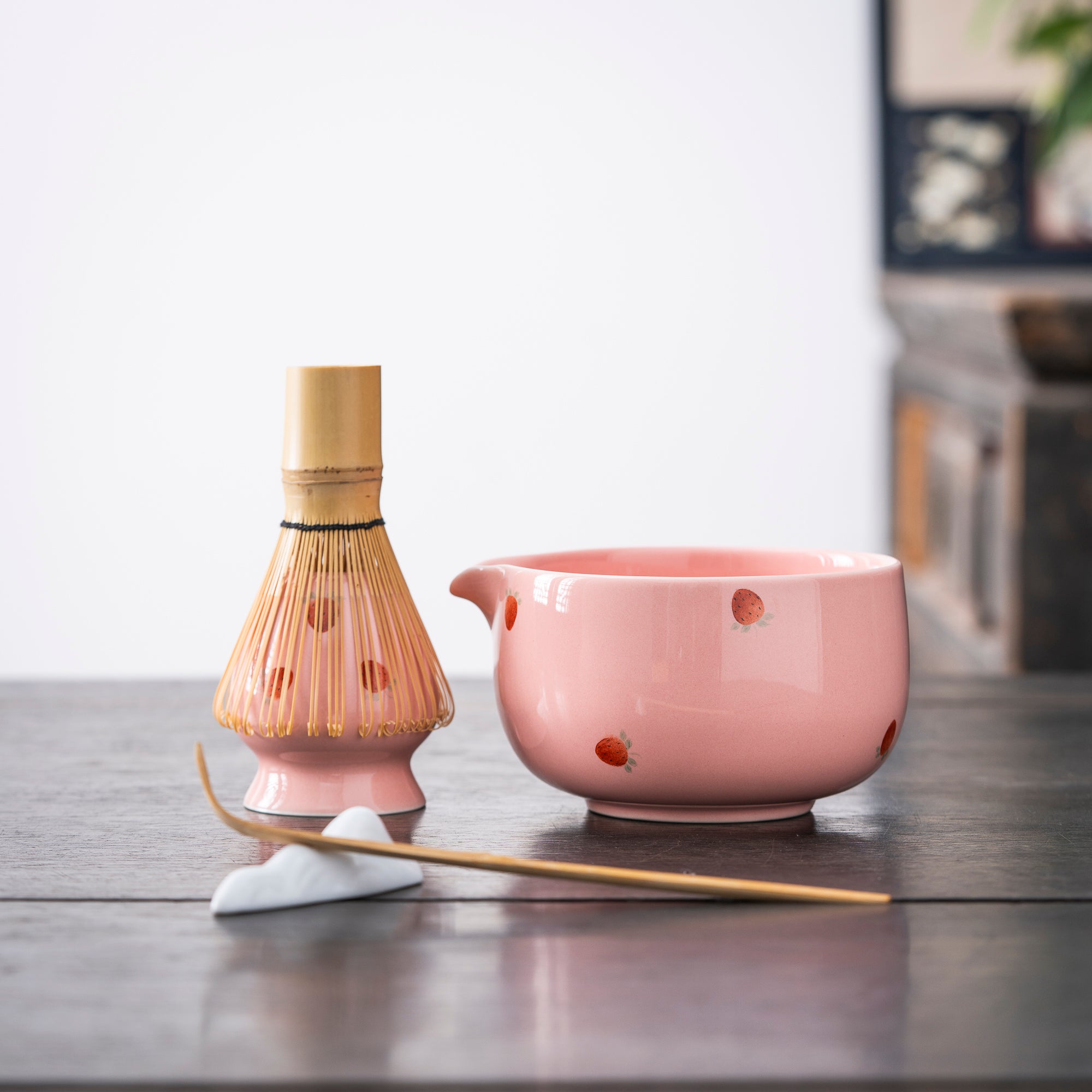 Hand - painted Strawberry Pink Matcha Kit
