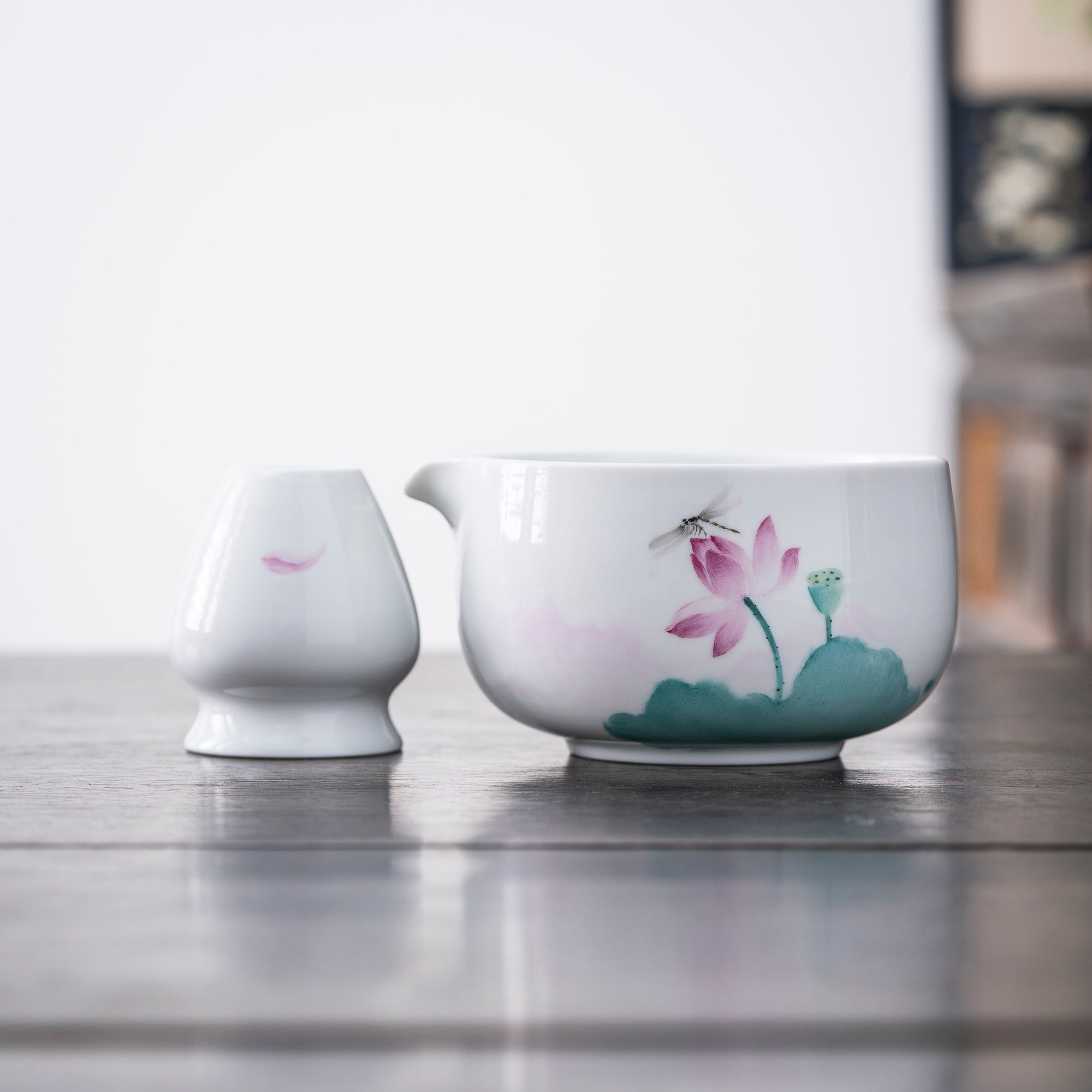 Hand - Painted Lotus & Dragonfly Matcha Set