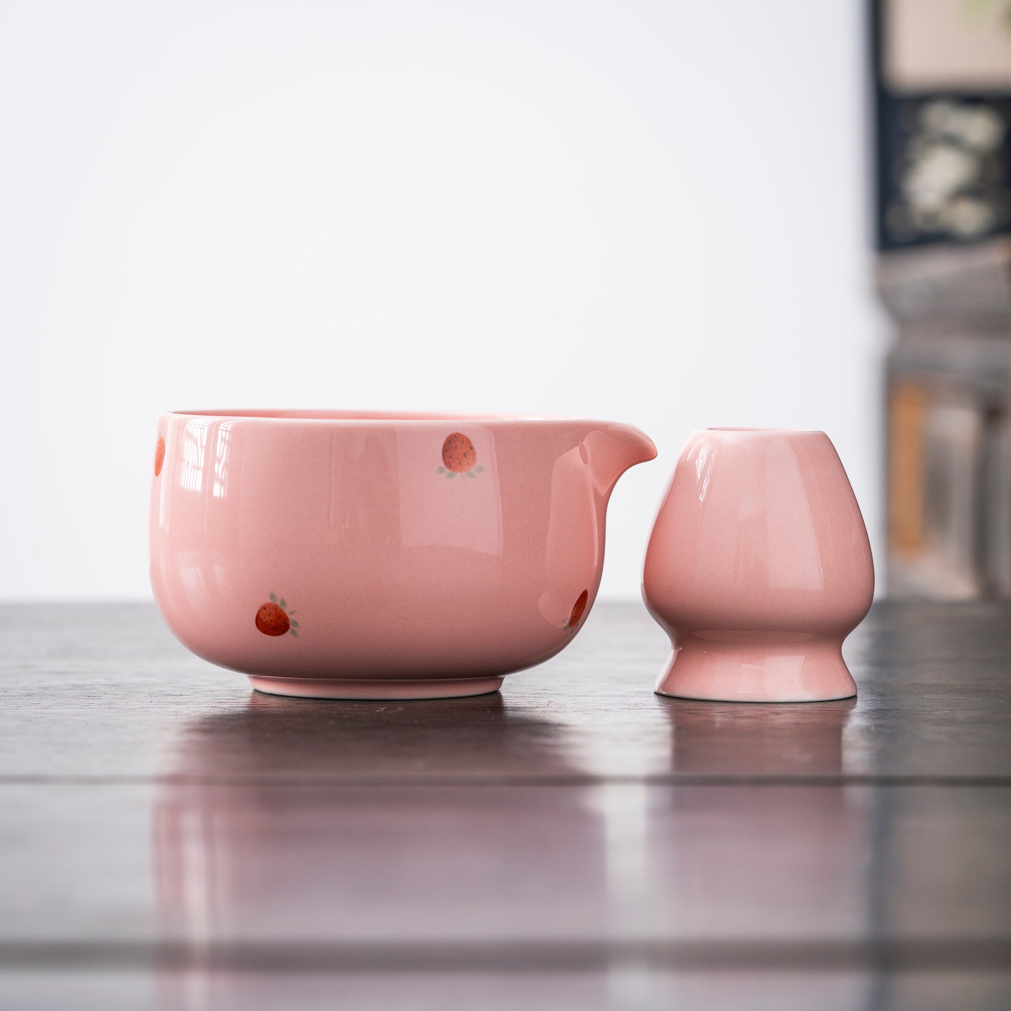 Hand - painted Strawberry Pink Matcha Kit