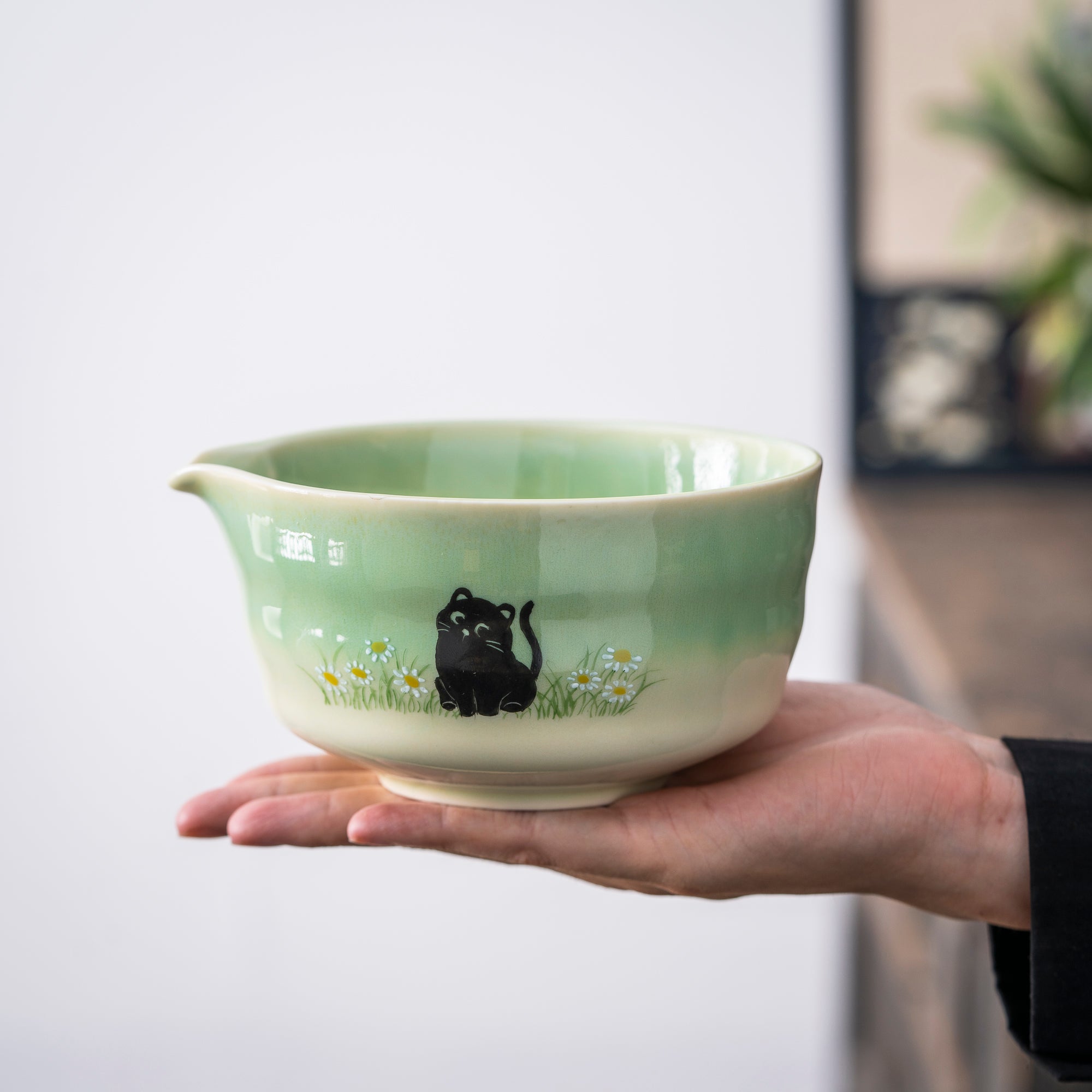 Hand-painted Black Cat & Daisy Matcha Set