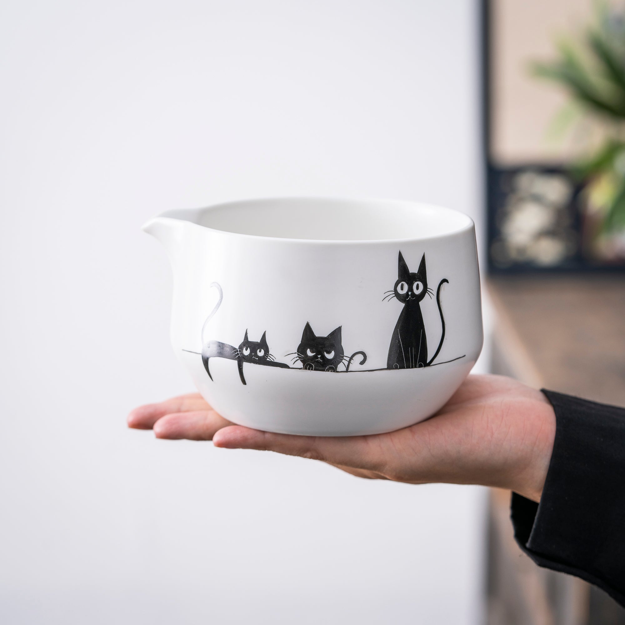 Hand - painted Black Cat Family Matcha Whisk Set