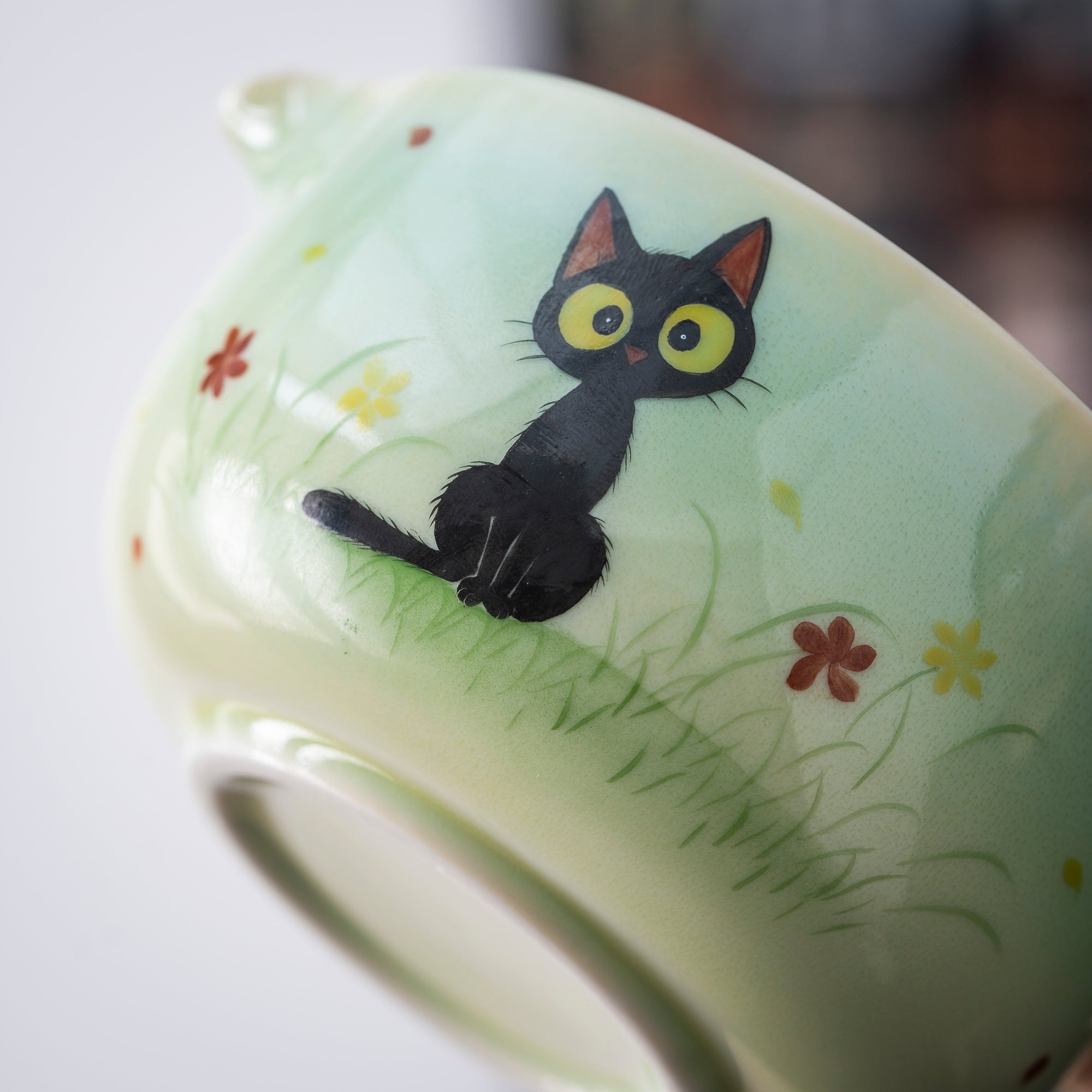 Adorable hand-drawn black cat Matcha Whisk Set