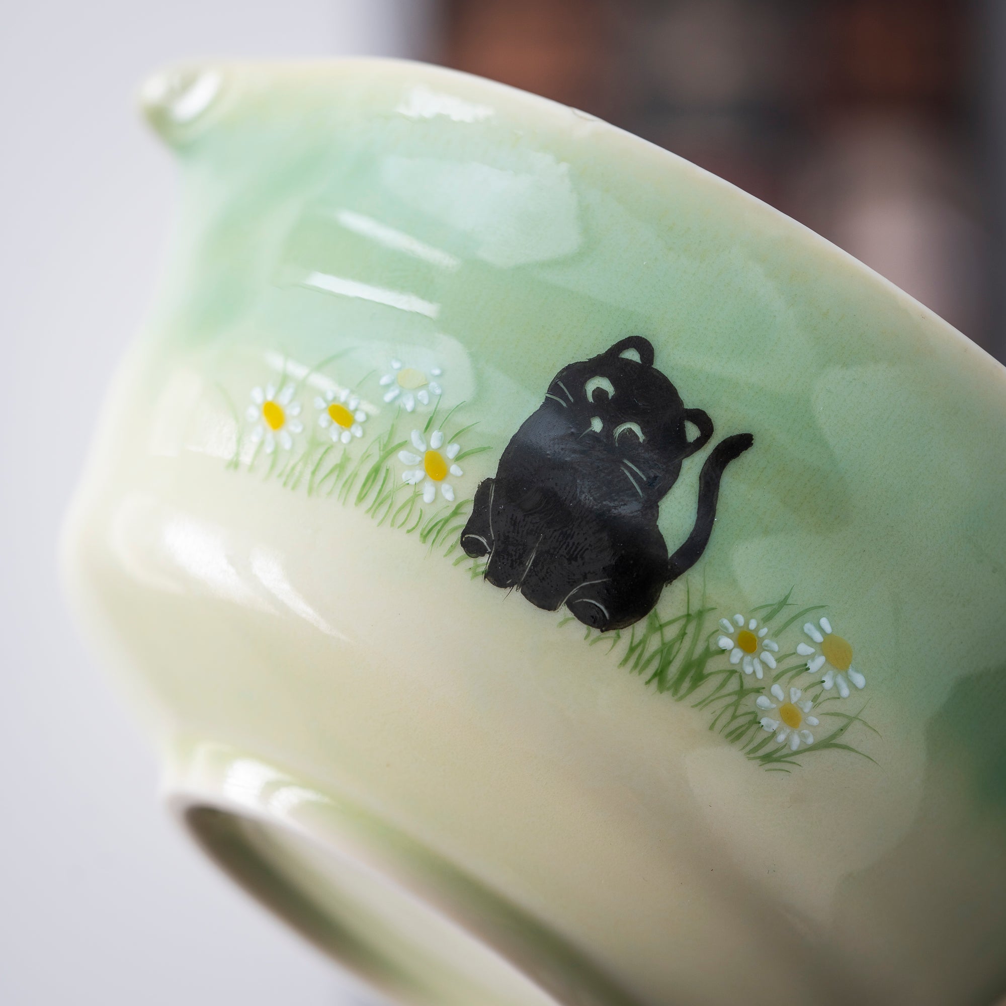 Hand-painted Black Cat & Daisy Matcha Set