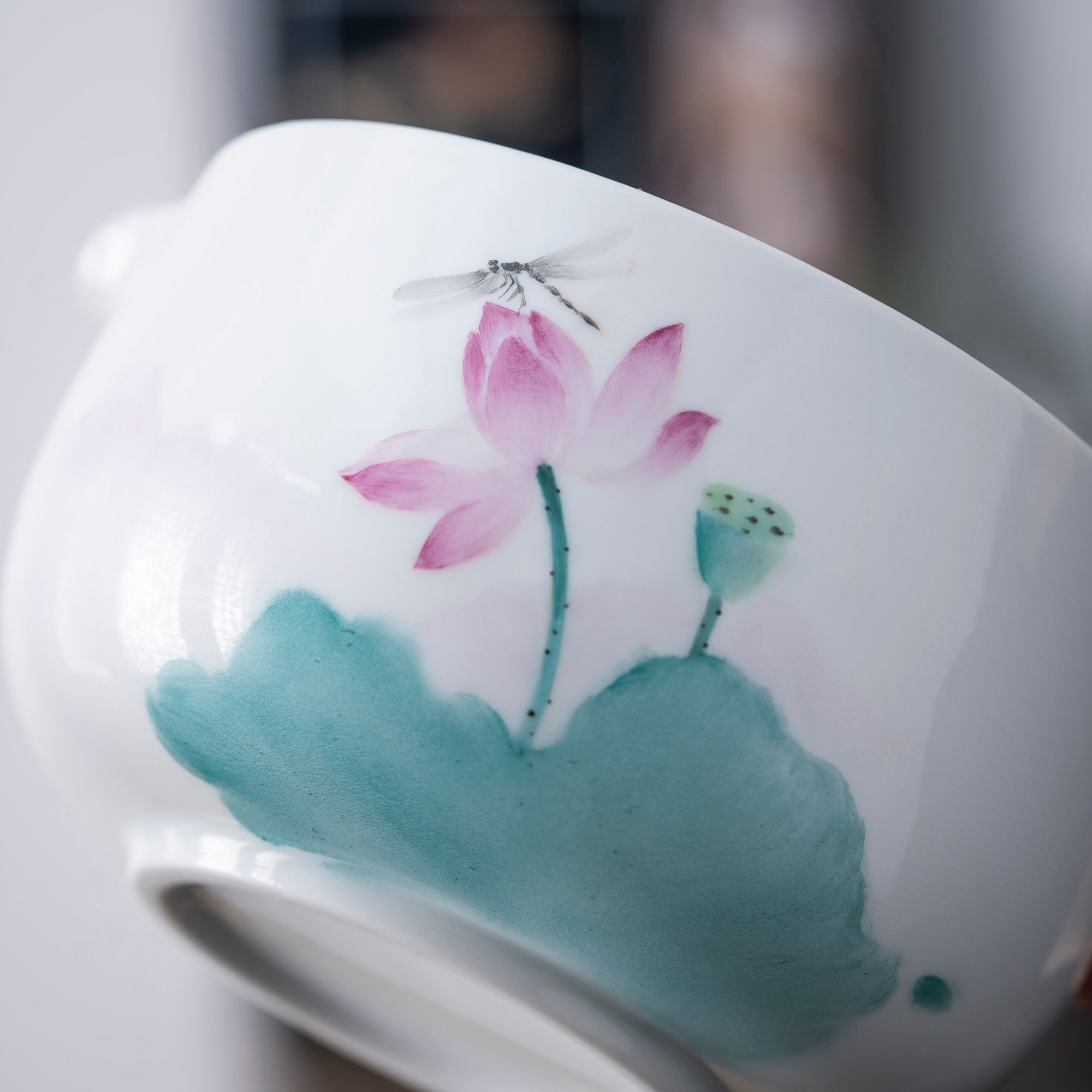Hand - Painted Lotus & Dragonfly Matcha Set