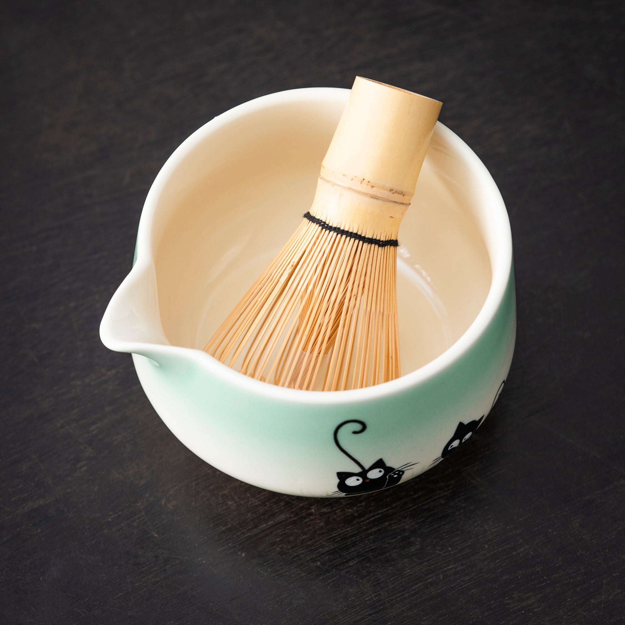 Hand-painted Black Cat Matcha Whisk Set