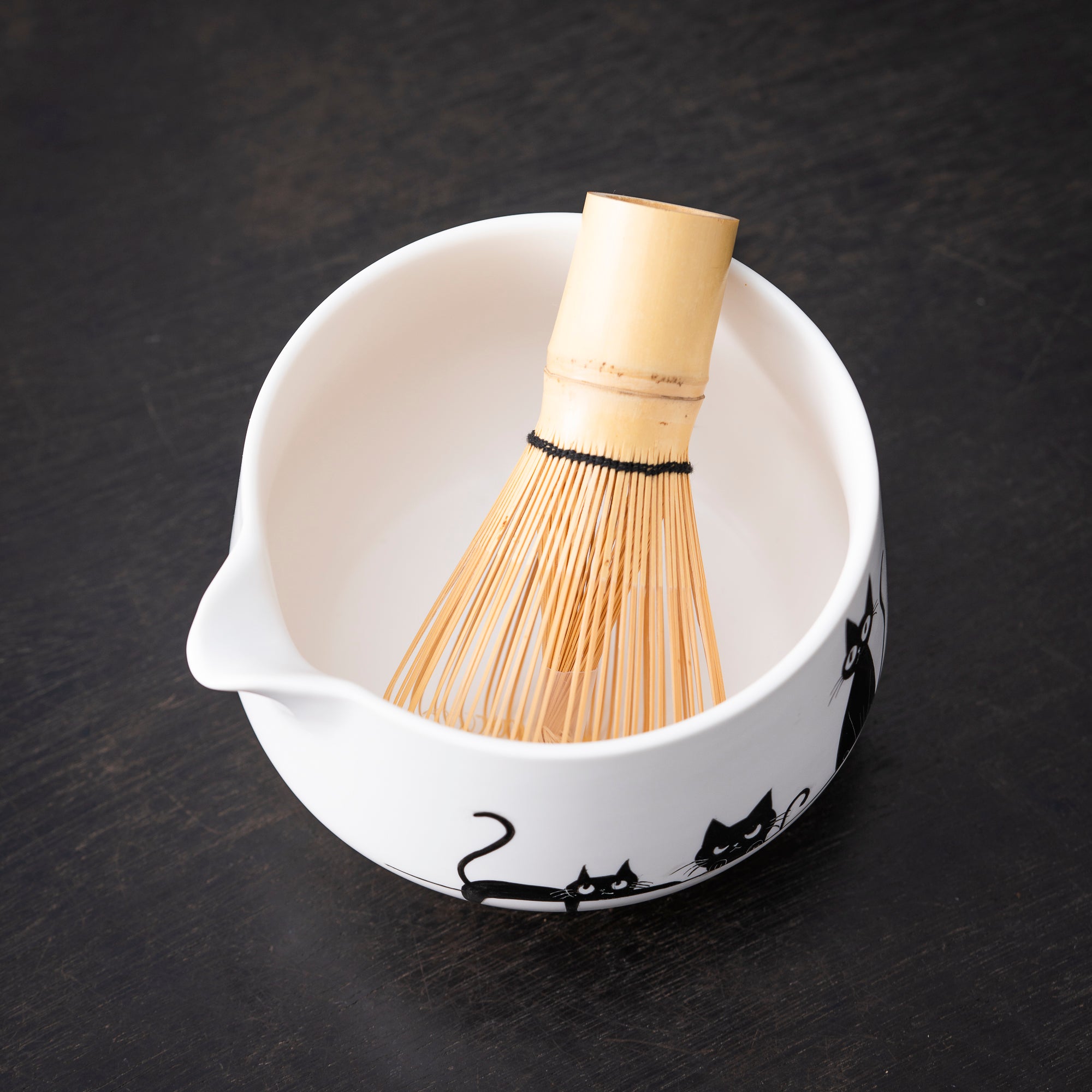 Hand - painted Black Cat Family Matcha Whisk Set