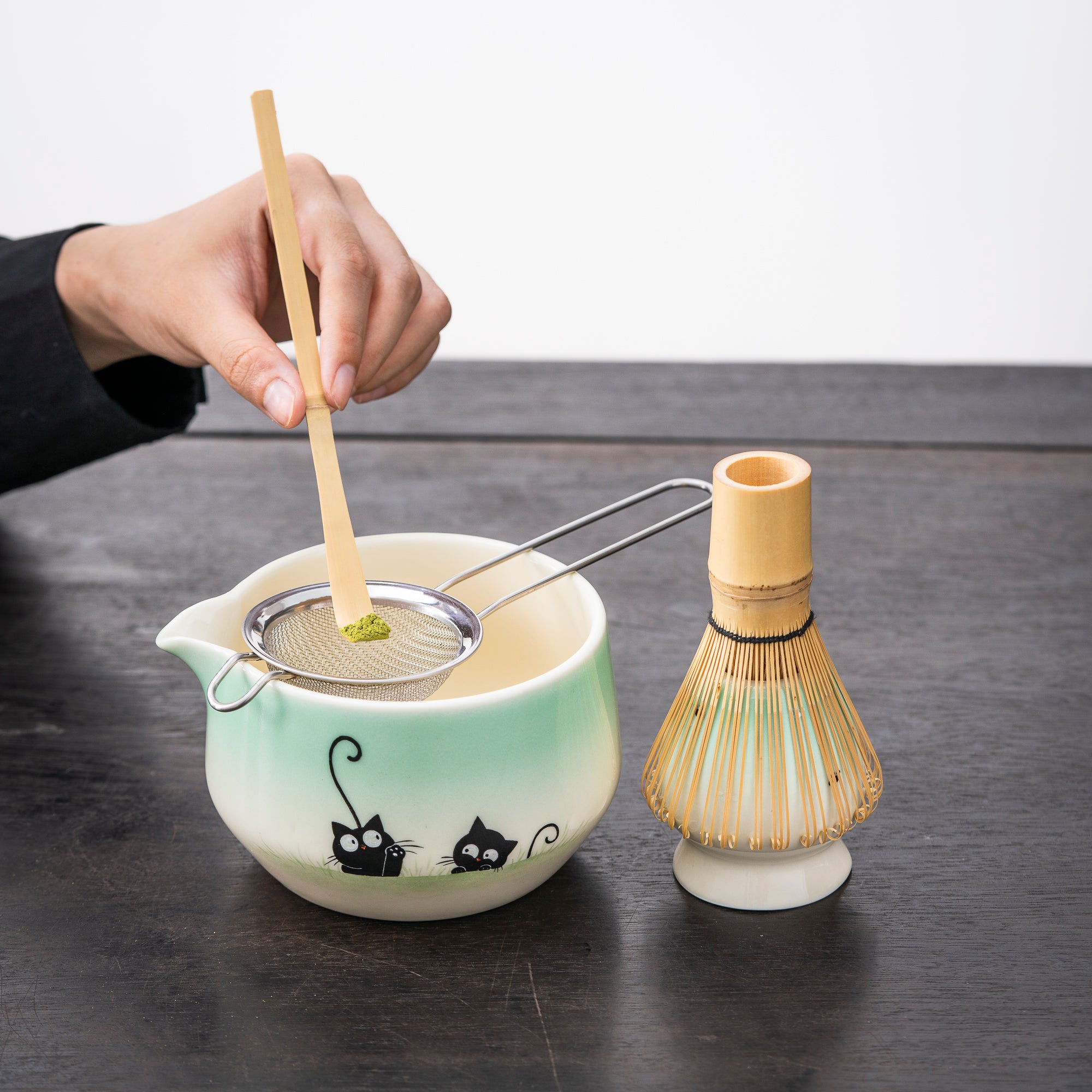 Hand-painted Black Cat Matcha Whisk Set