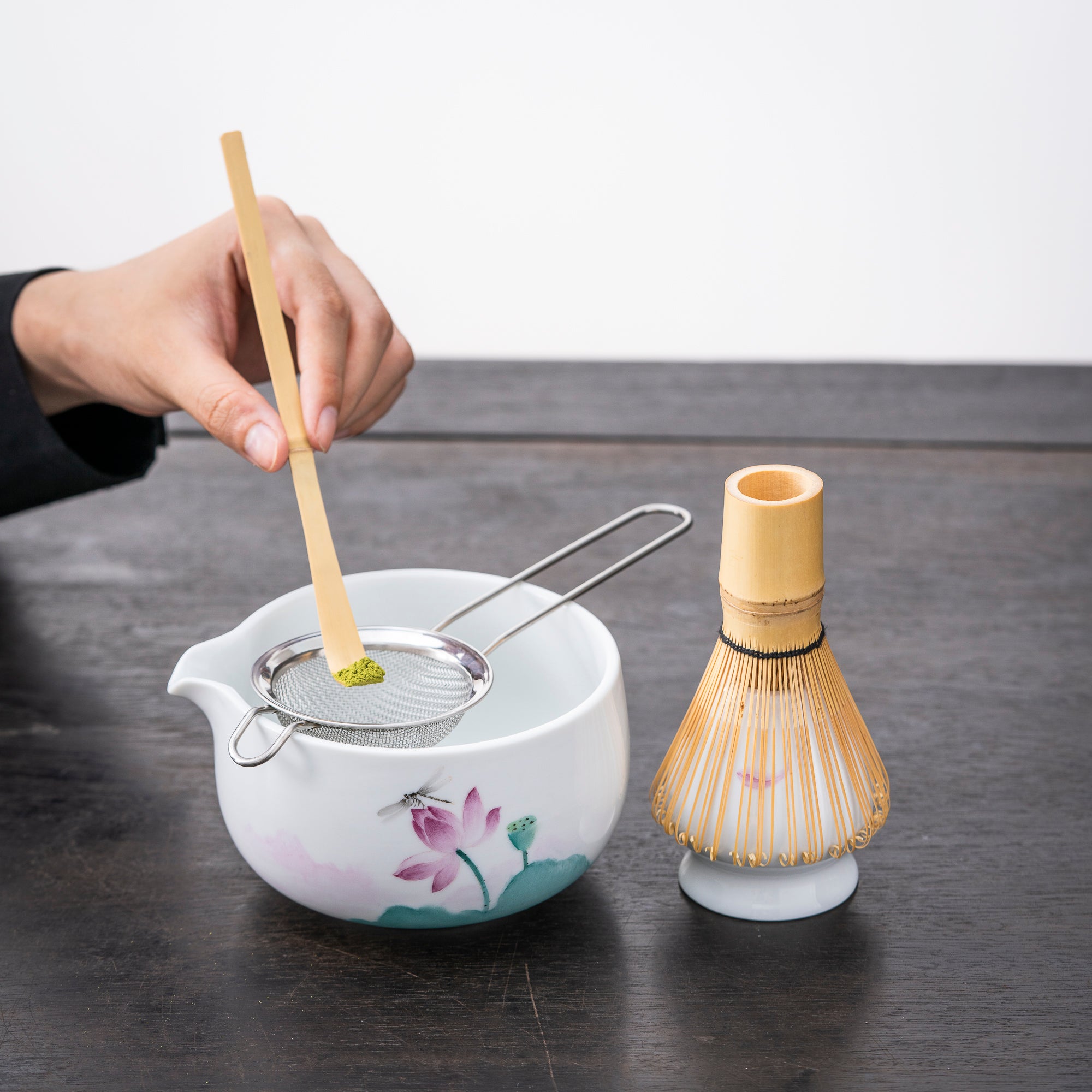Hand - Painted Lotus & Dragonfly Matcha Set