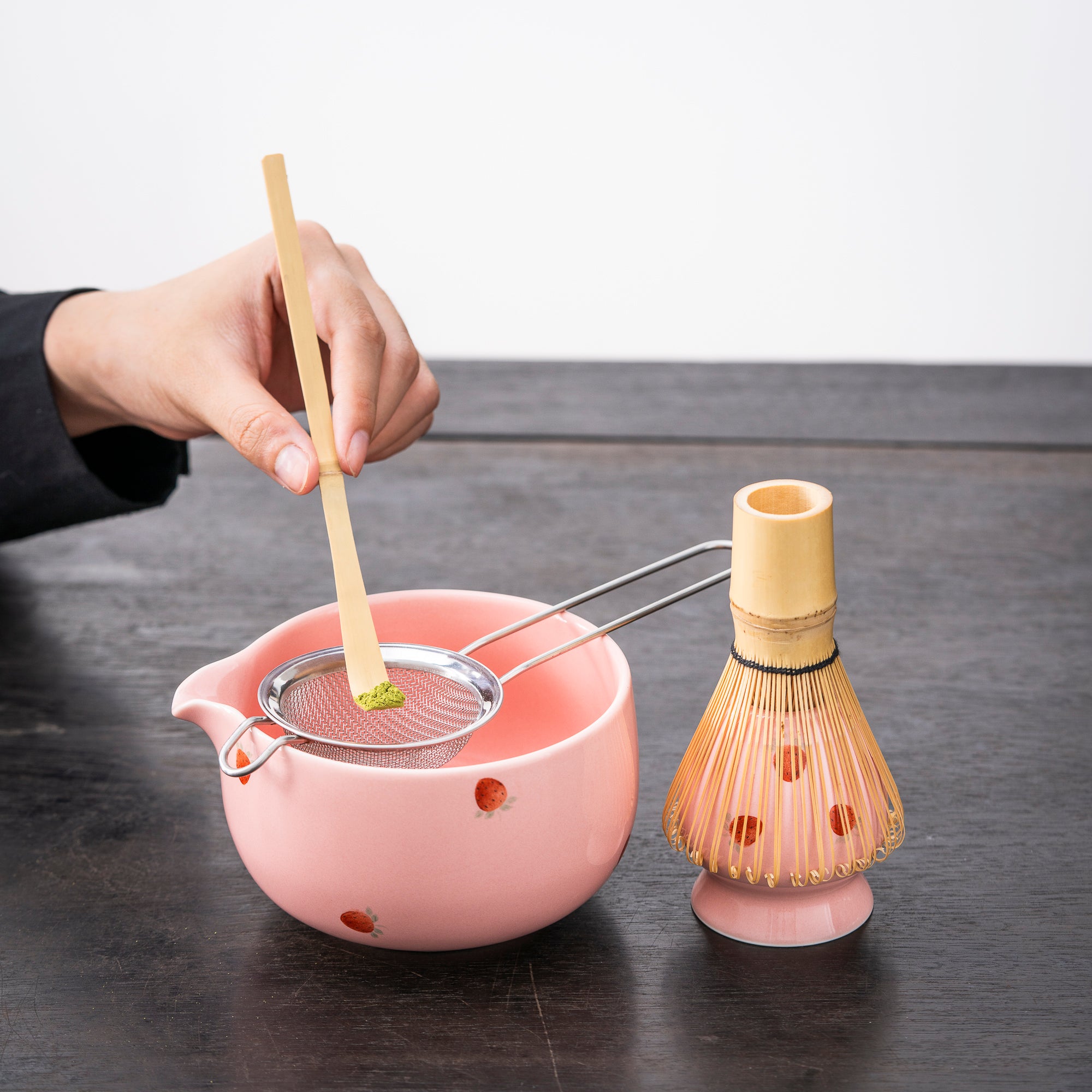 Hand - painted Strawberry Pink Matcha Kit